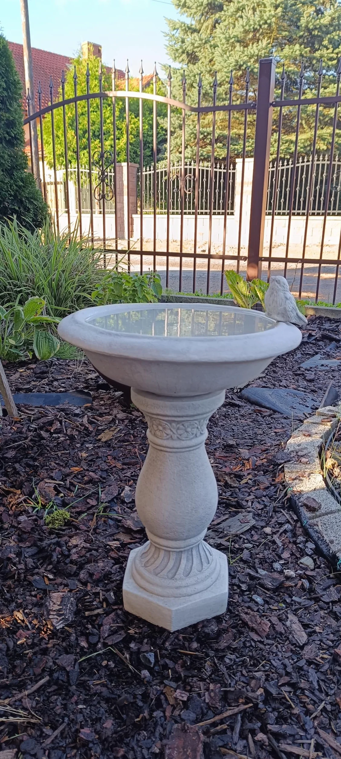 Antiguo baño de pájaros Adorno de Piedra Columna Decorativa Green Lane Garden