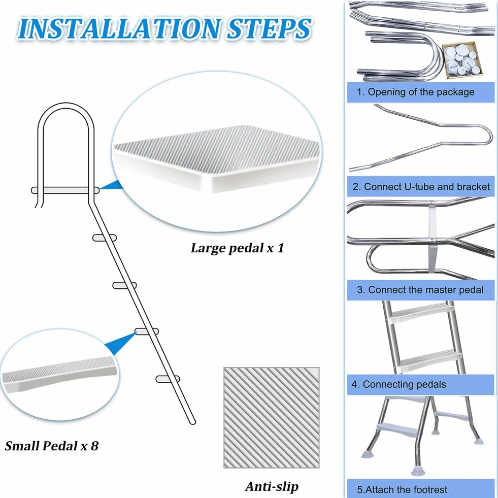 Escalera para piscina fuera de tierra de doble 4 peldaños acero capacidad 250 kg