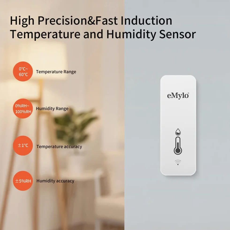 eMylo Termometro Humedad Interior WiFi, Higrometro Digital Sensor Temperatura con Monitor Remoto, APP Inteligente, funciona con Alexa/Google
