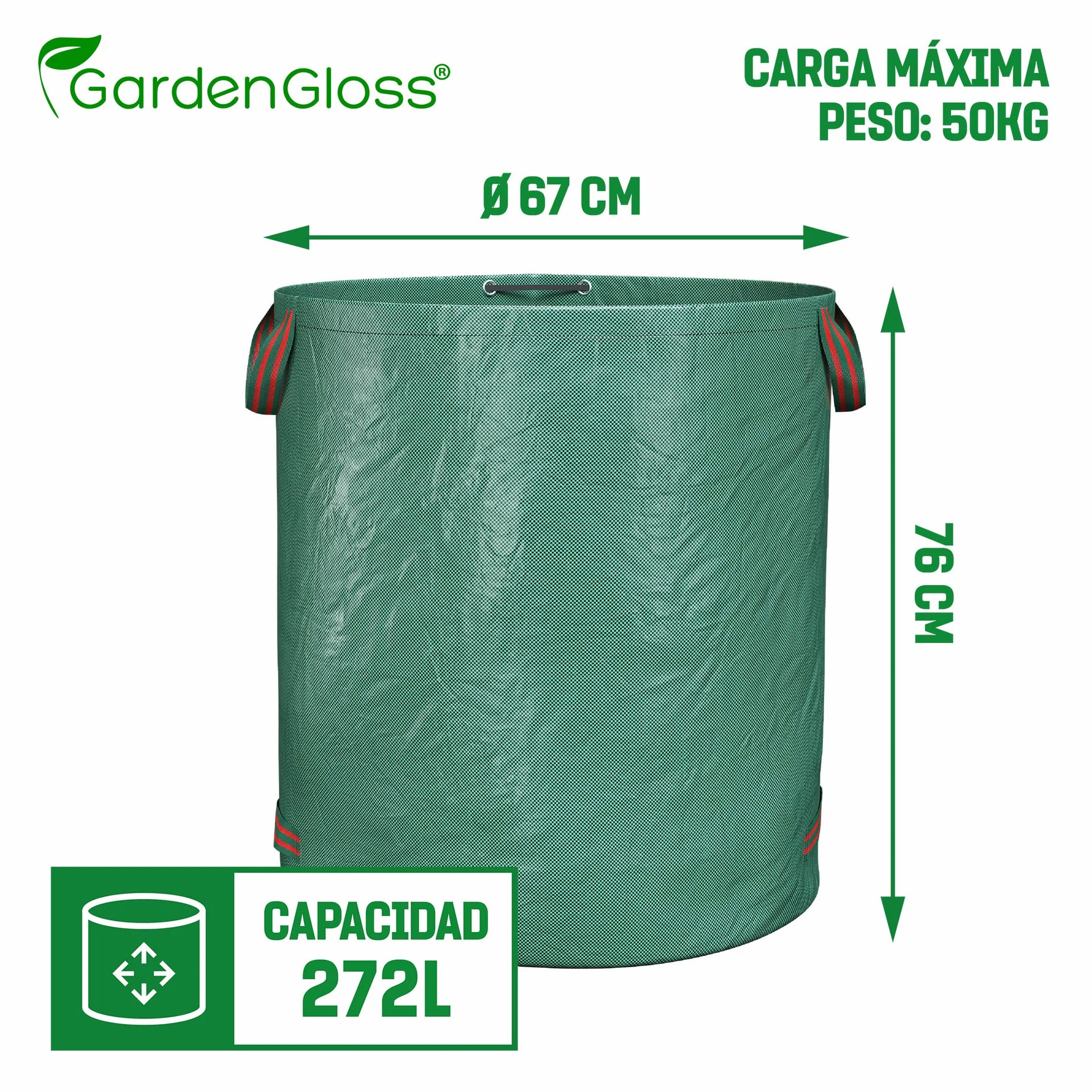 GardenGloss Bolsa de Basura de Jardín 272L con Asas Repelente al Agua UV