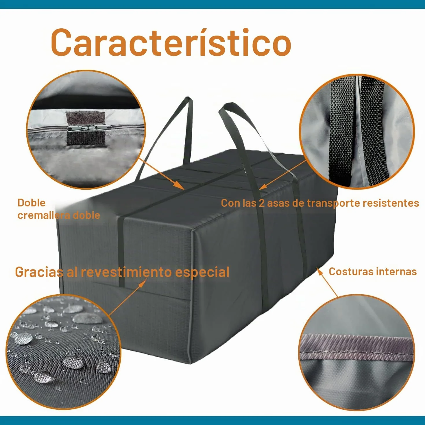 Bolsa Almacenamiento Cojines Muebles Jardín Impermeable Anti-UV Tela Oxford 600D 175x80x65cm Navidad Asa Cremallera