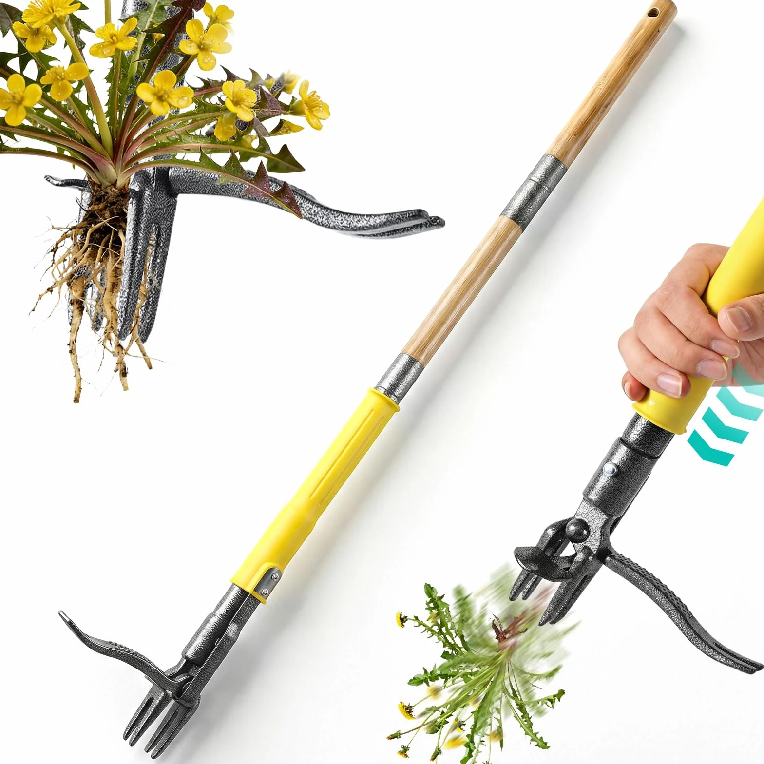 Desherbador Manual Extractor de Malas Hierbas 109 cm Mango Largo 4 Garras Extractor de Raíces
