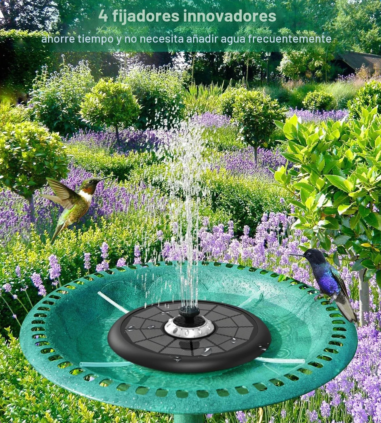 SZMP Fuente Solar, 5W 10 Luces, 4000mAh Baterías Bomba de Agua Solar con 7 Boquillas & 4 Fijadores Estanque de Jardín Fuente, Baño de Pájaros, Recipiente para Peces