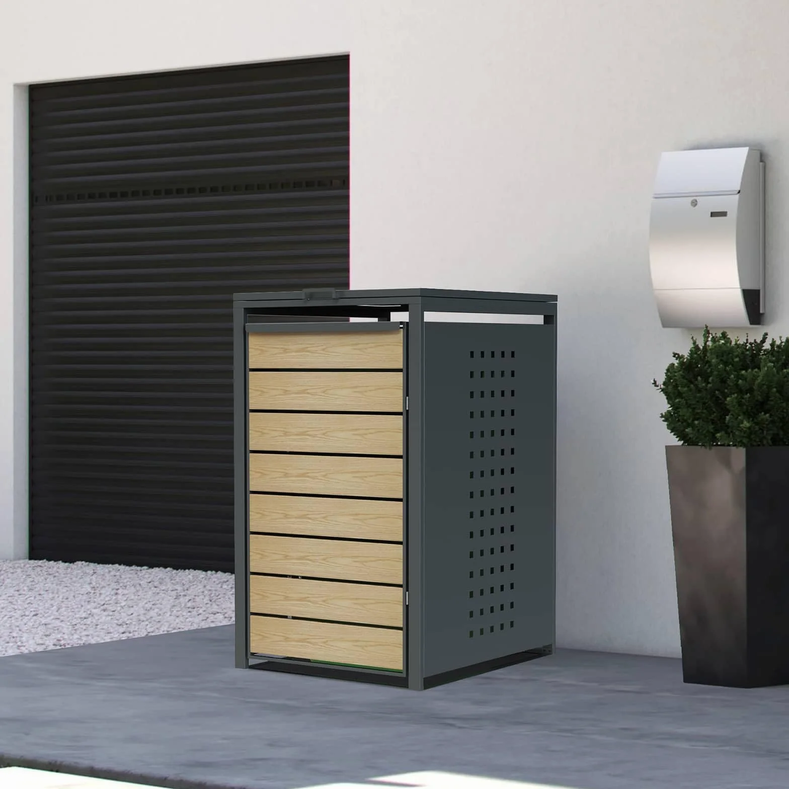 Cobertizo para Cubo de Basura Gardiun Liam 68x80x116 cm Acero Galvanizado Modular Apertura Superior