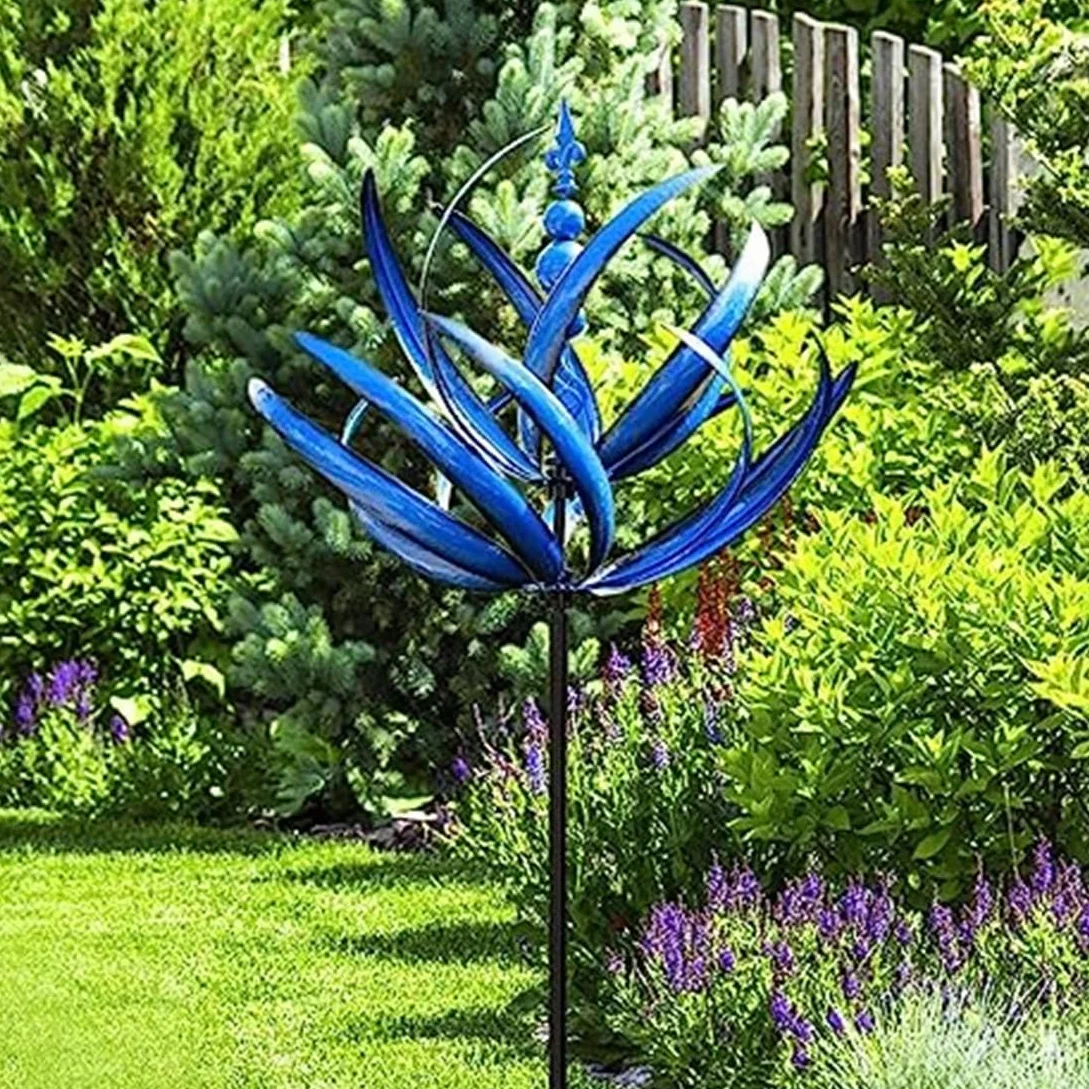 Metal Windmill Wind Spinner for Garden Yard Ornament Silver