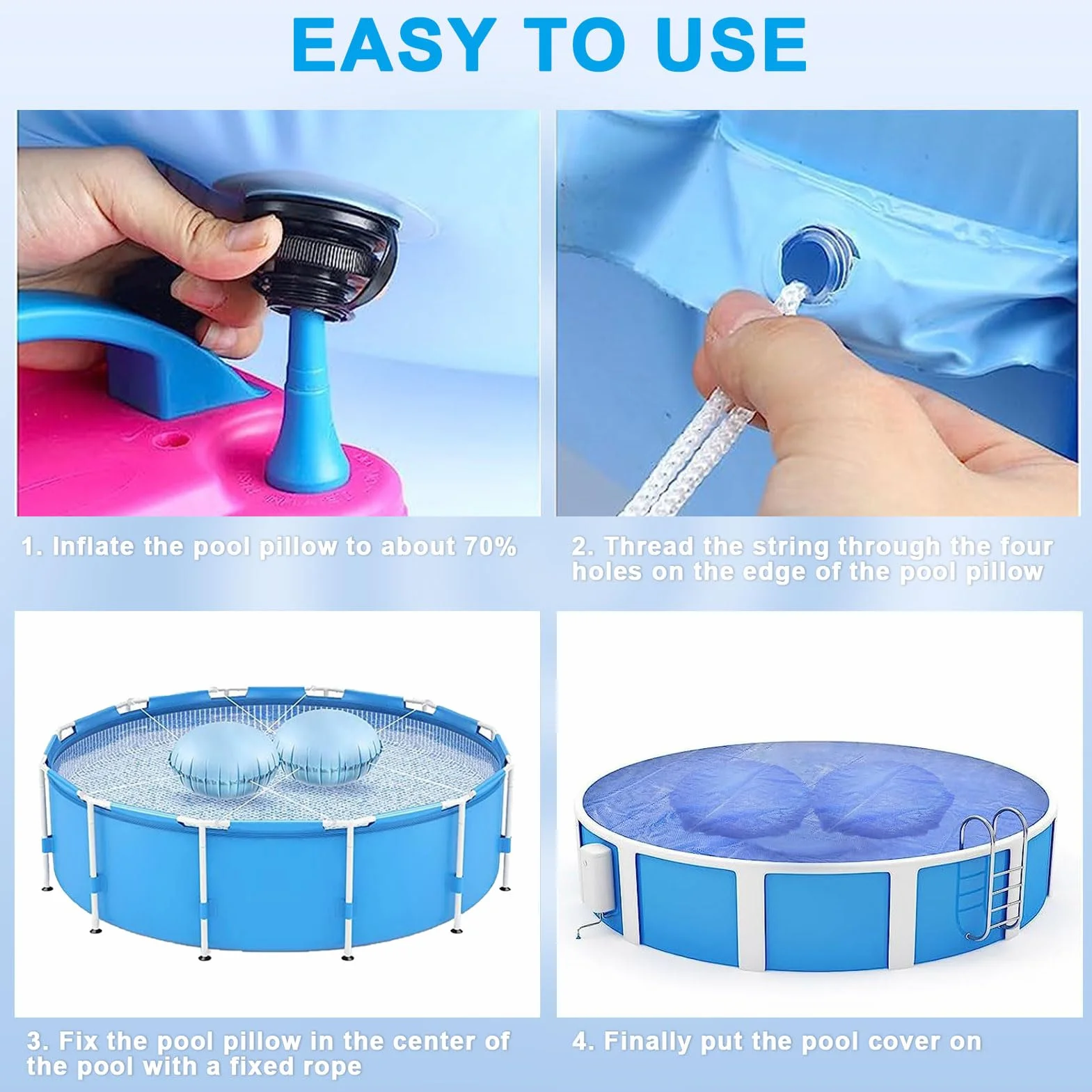 Cojín de piscina para invierno, 2 unidades, 48 x 48 pulgadas, almohada inflable