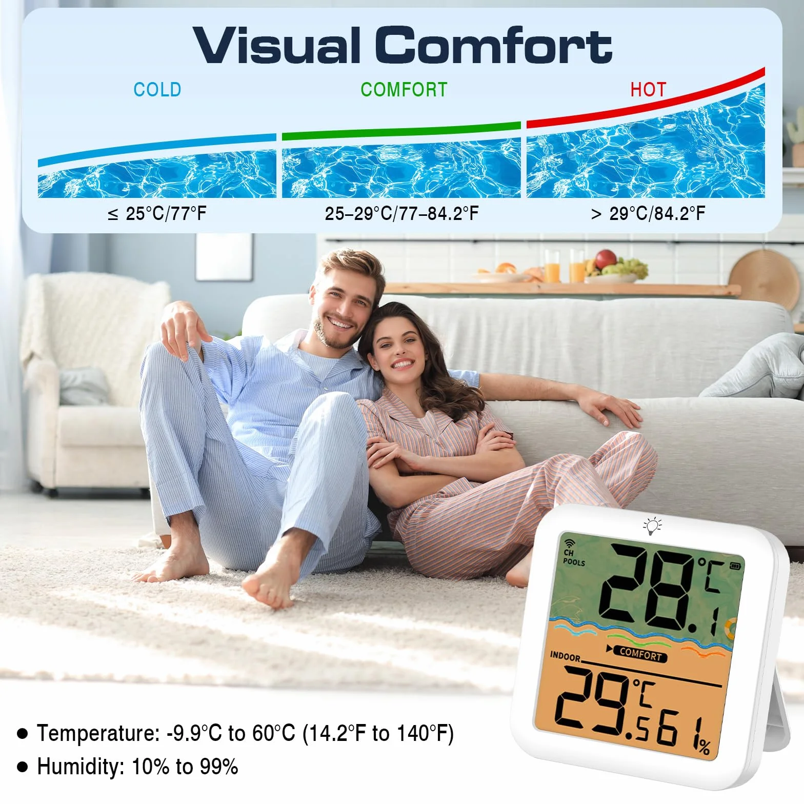 Termómetro Flotante para Piscina IP68 Impermeable Inalámbrico Bajo Consumo Alcance 100m