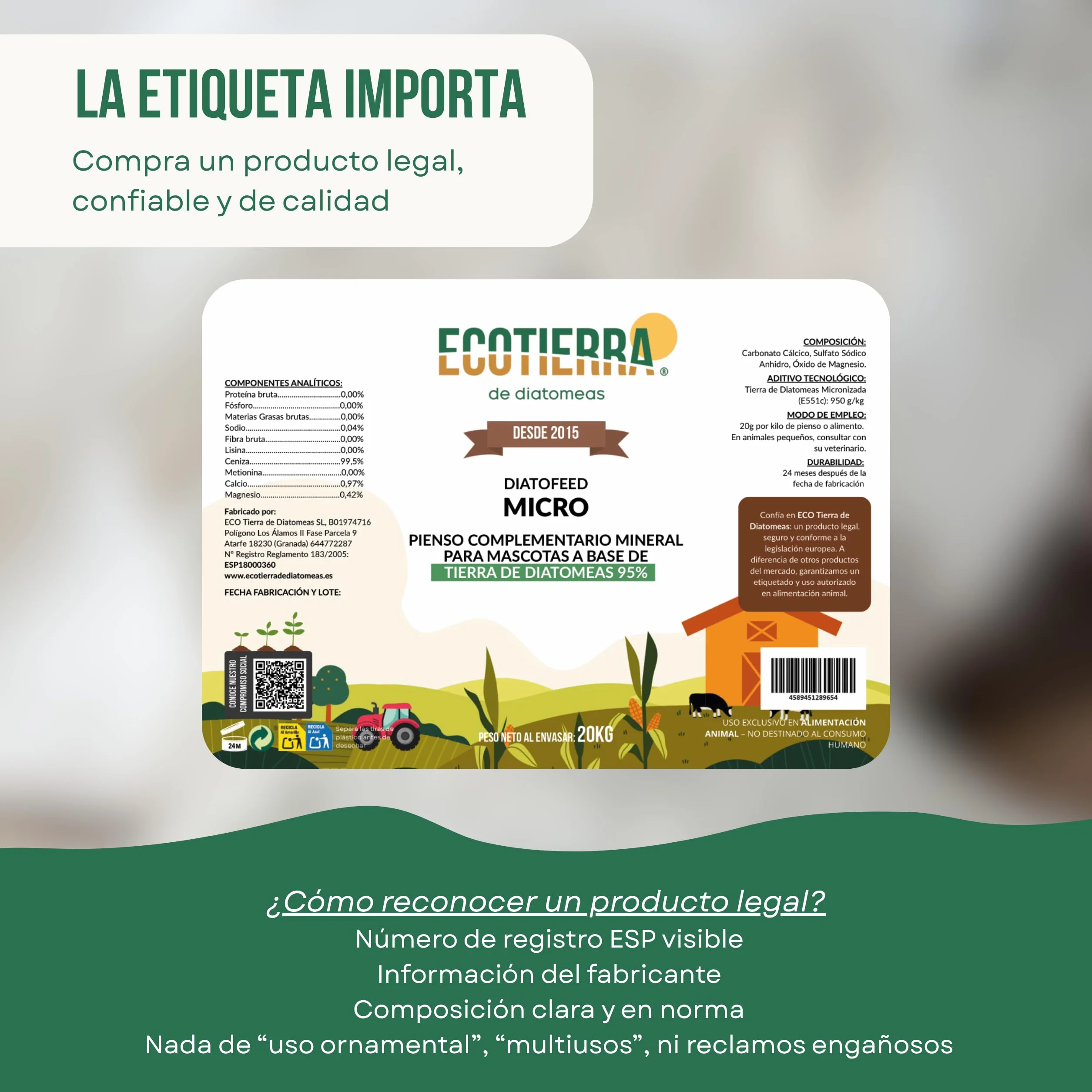 ECO Tierra de Diatomeas Micronizada 20kg – Complemento Mineral para Alimentación Animal