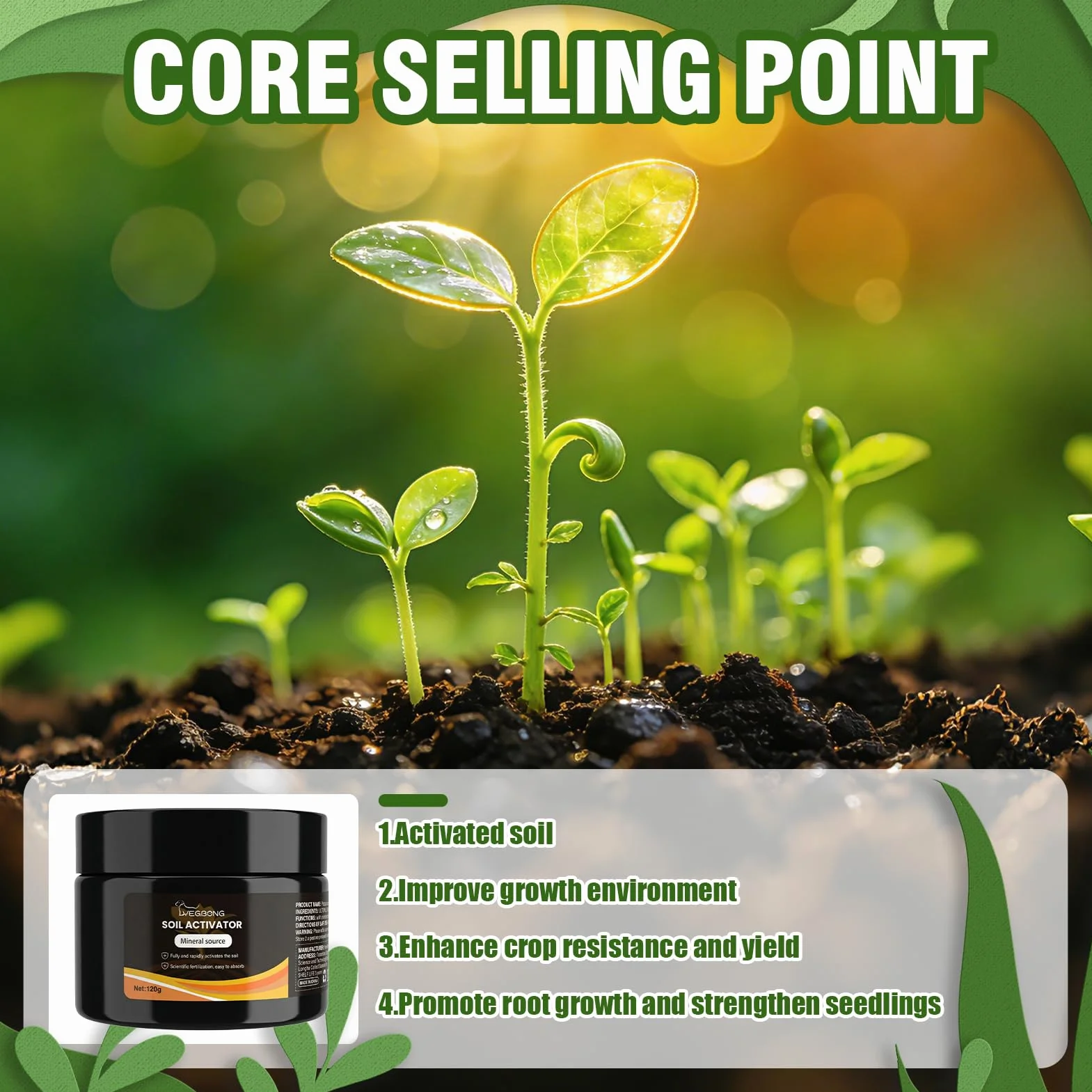 Activador de suelo natural para plantas de interior 120 g mejorador de raíces