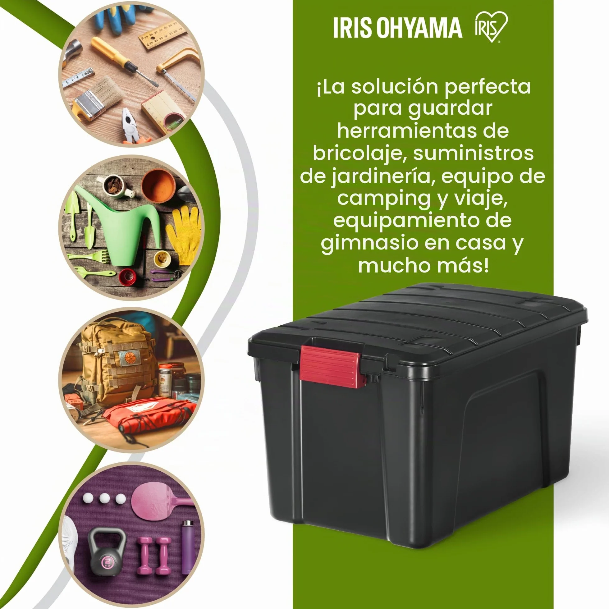 Iris Ohyama Caja de almacenamiento de plástico 60 L SIA-60 Apilable Negro Lote de 3