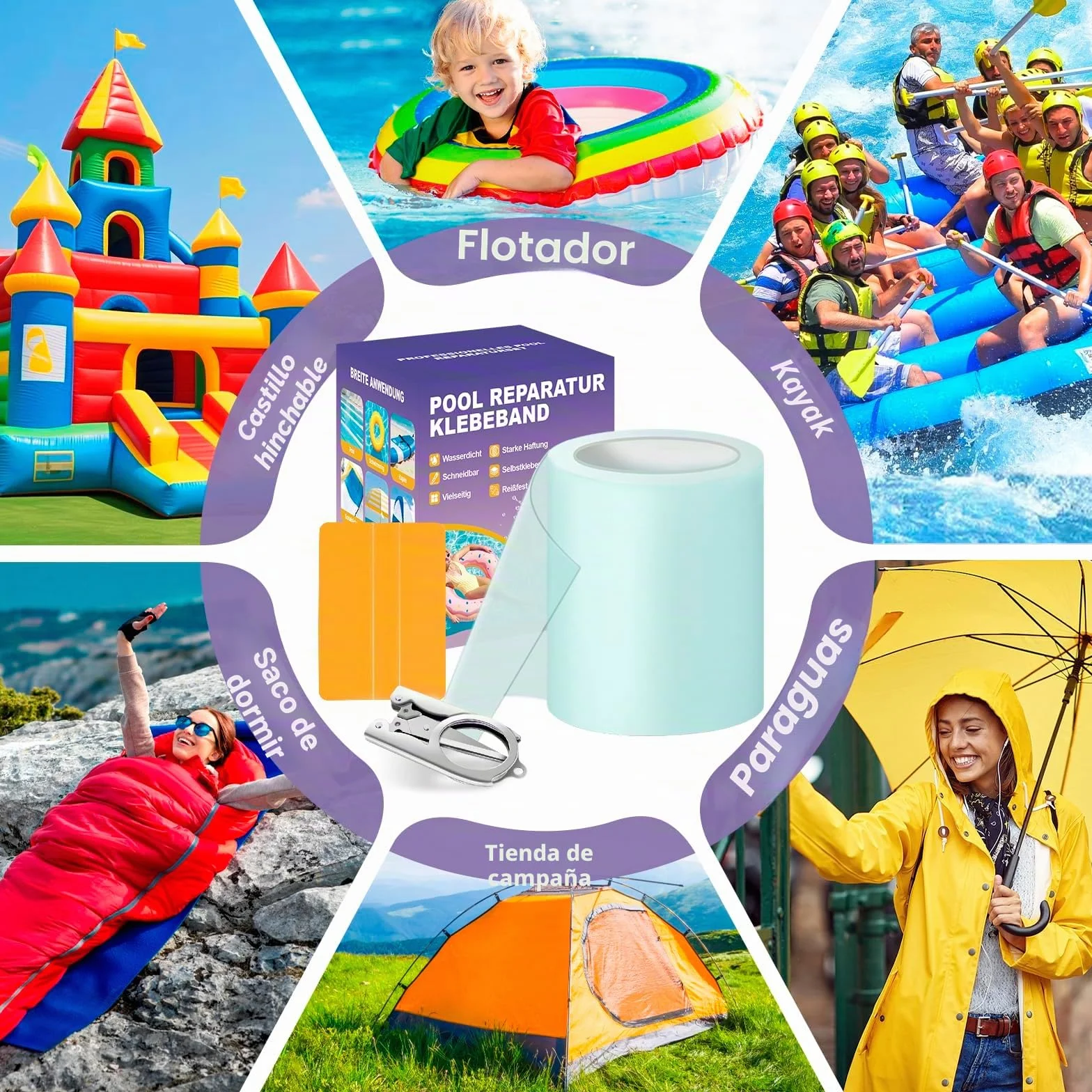 Kit de Parches para Piscina Impermeable 10 cm x 300 cm, Cinta Autoadhesiva Transparente para Reparar Pinchazos en Colchones Hinchables y Liner