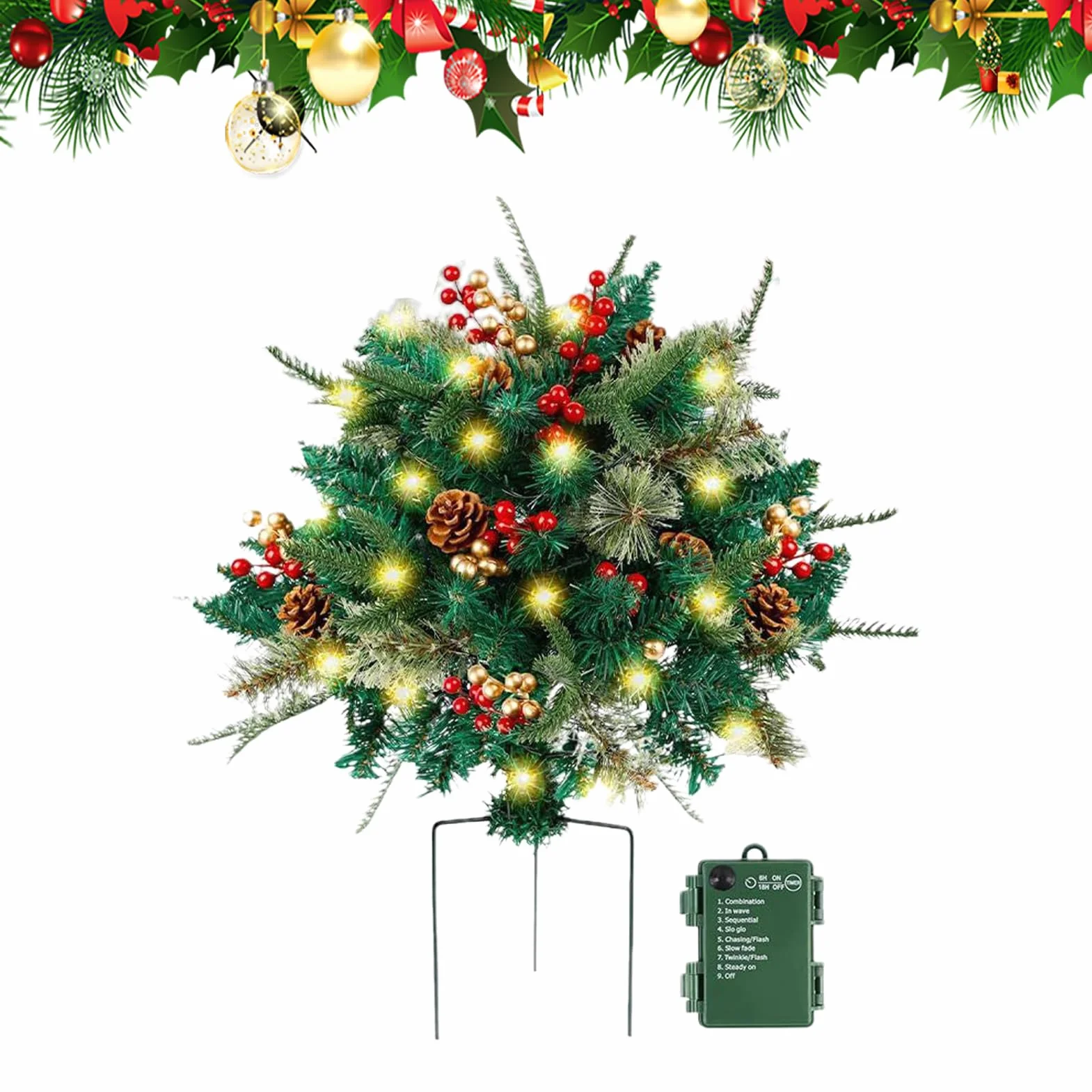 Relleno para Urna De Navidad Decoración Artificial Iluminada | Relleno Festivo Para Macetas Para Propietarios Y Decoradores Del Hogar Porche Entrada Umbral Patio Jardín Interior