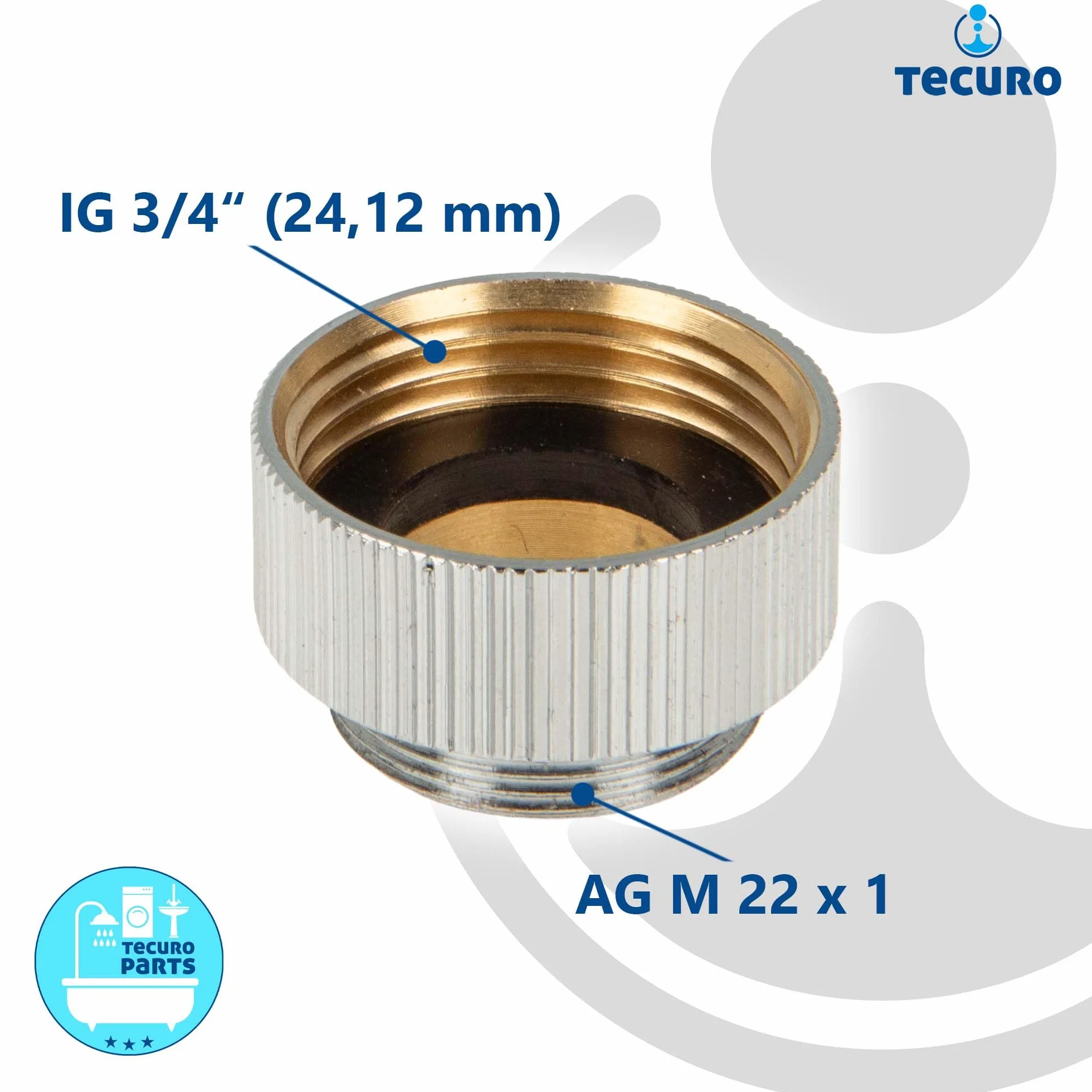 tecuro Pieza de Transición Adaptador de Receptáculo para Boquillas de Grifo AG M 22 x 1 a 1,9 cm Rosca Femenina de Latón Cromado