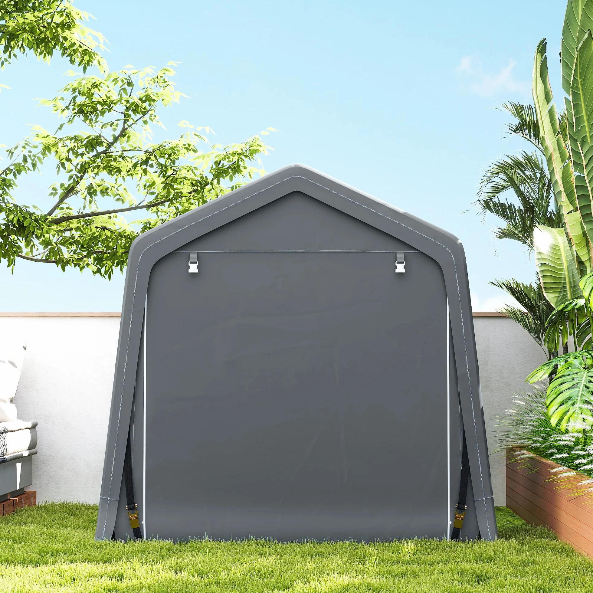 Outsunny Carpa de Jardín 2,4x2x2 m Cobertizo Exterior Impermeable Anti-UV Garaje Portátil Gris