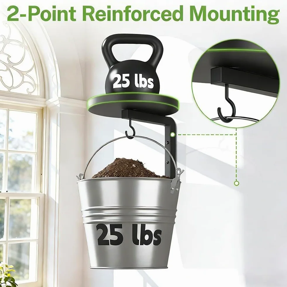 Colgador de pared para plantas, paquete de 2 soportes para macetas para interiores y exteriores, jardín, resistente, resistente al agua, diseño de borde elevado, instalación de decoración moderna