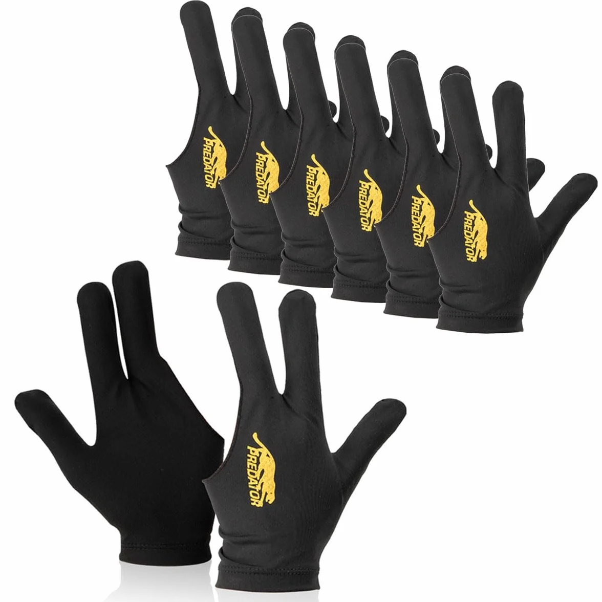 Guante de Billar 3 Dedos Negro Malla Elástico Unisex 8 Unidades