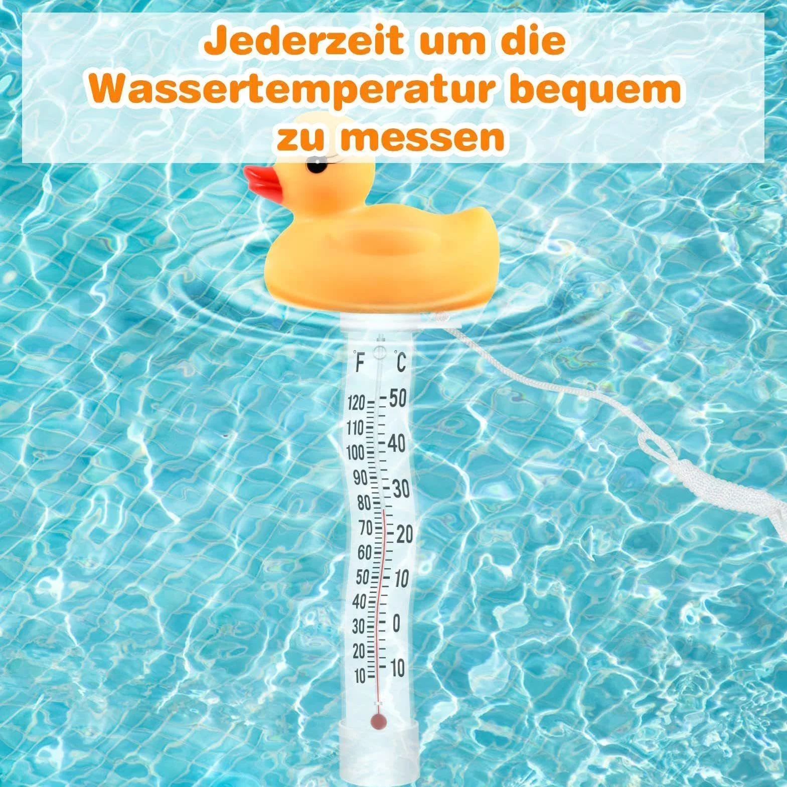 Termómetro Flotante para Piscina Pato Pulpo 10x22,5cm -10 a 50°C Cuerda Antipérdida