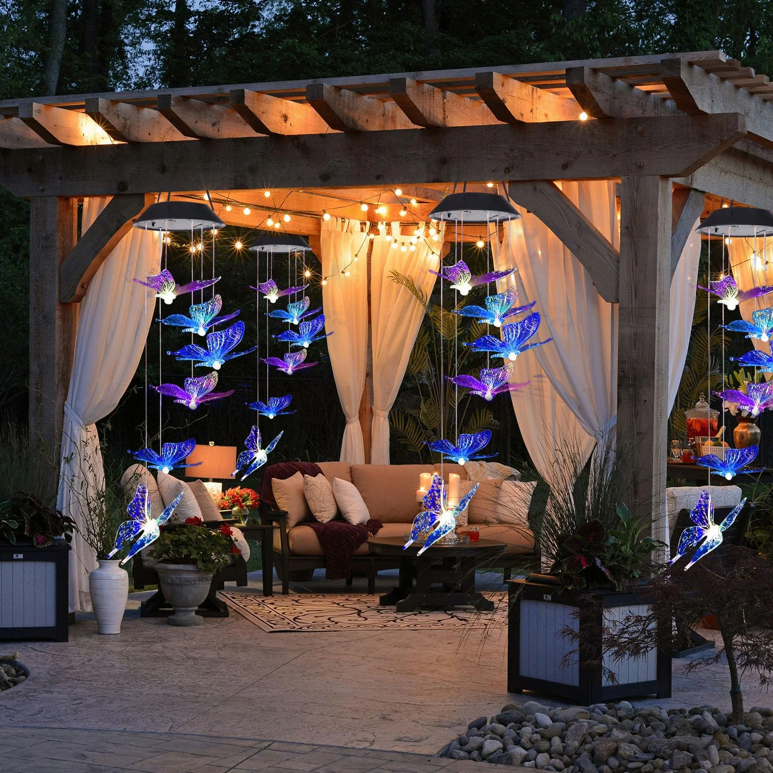 Carillón de viento solar LED mariposa cambio de color lámpara colgante jardín exterior