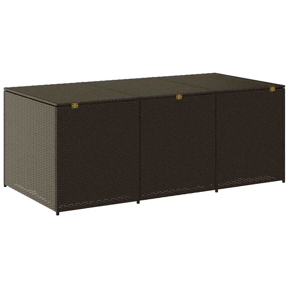 Baúl de almacenaje de polirratán 180 x 90 x 70 cm, color marrón, con tapa y muelle de gas para cojines de muebles de jardín, cojines y accesorios