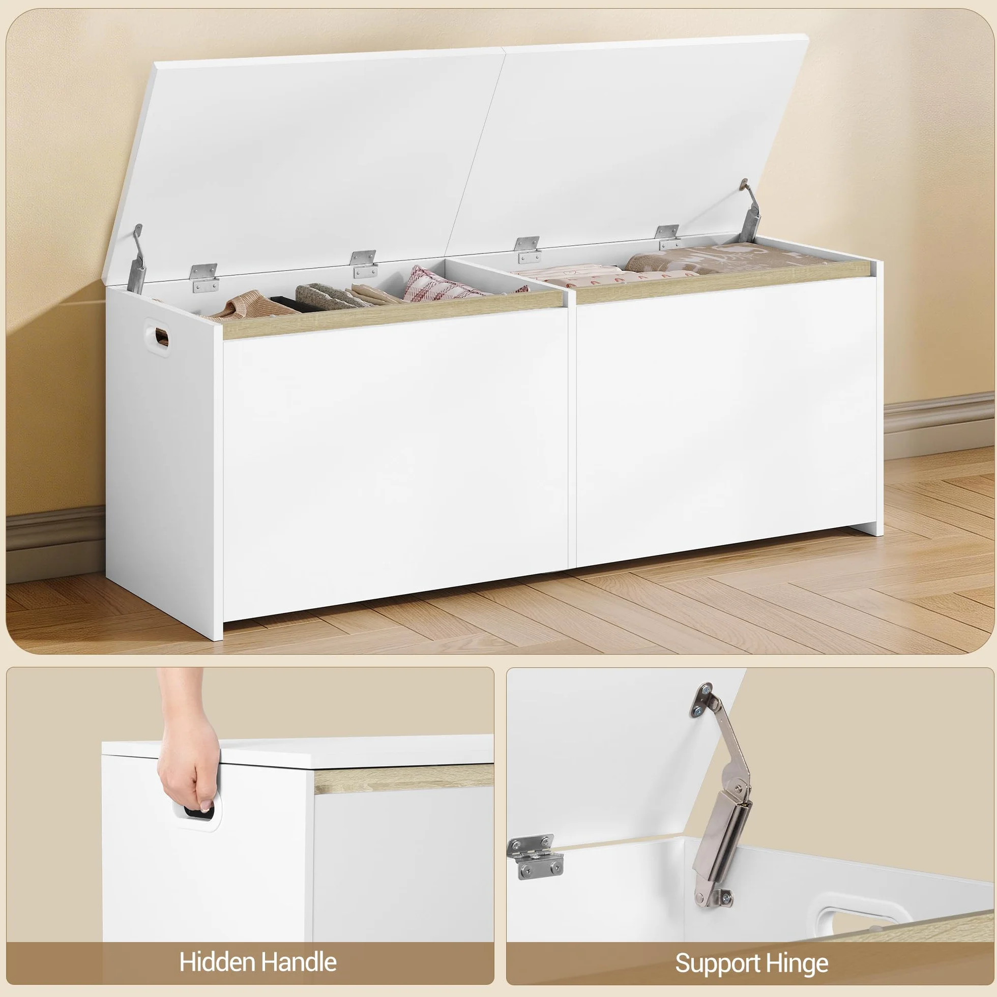 Hzuaneri 120cm Baul Almacenaje con Doble Puerta, Banco Espacio Interior, 40x120x47 cm, Blanco