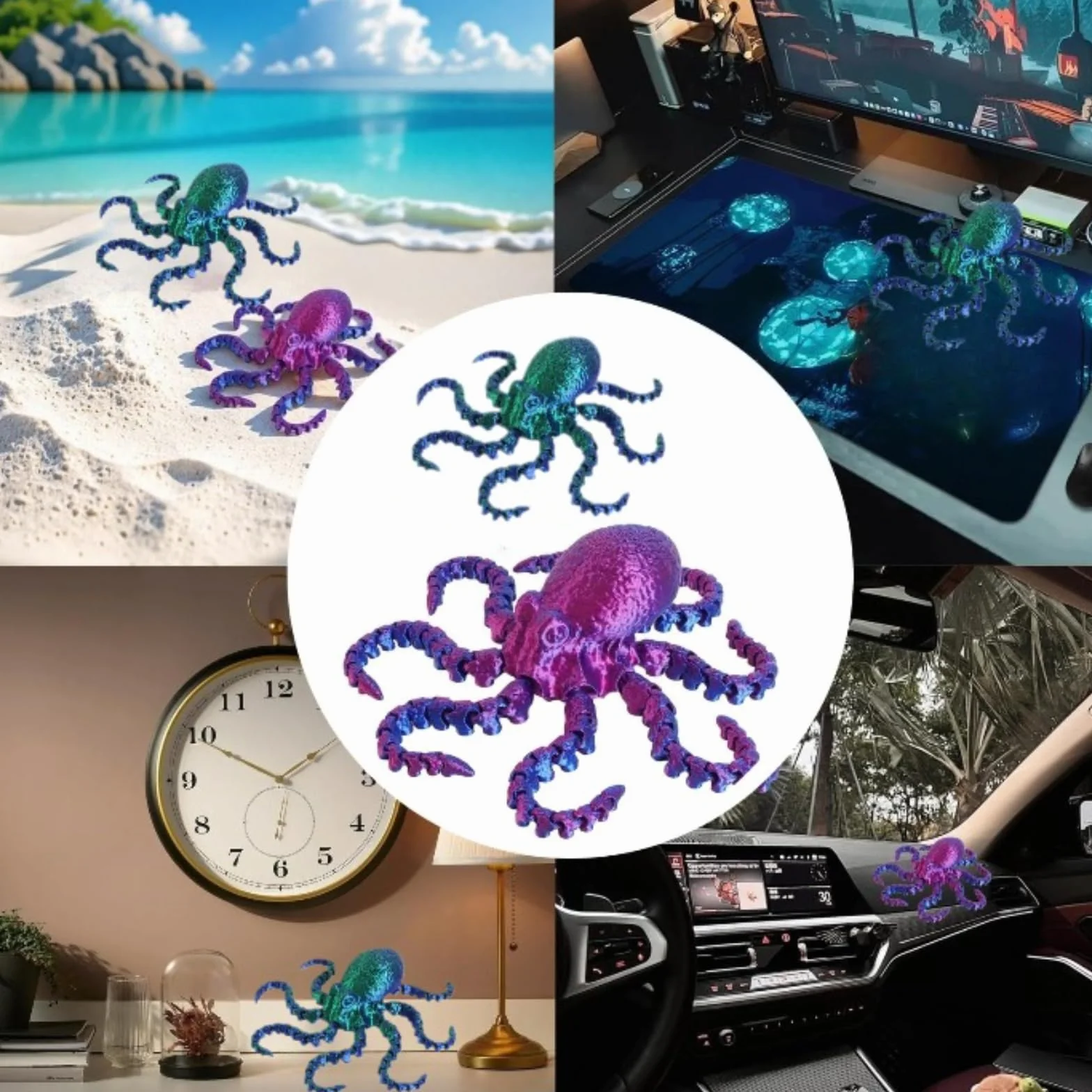 2 Adornos de Pulpo láser para decoración de Pared de Interiores Animales Huecos Ideales para murales de jardín