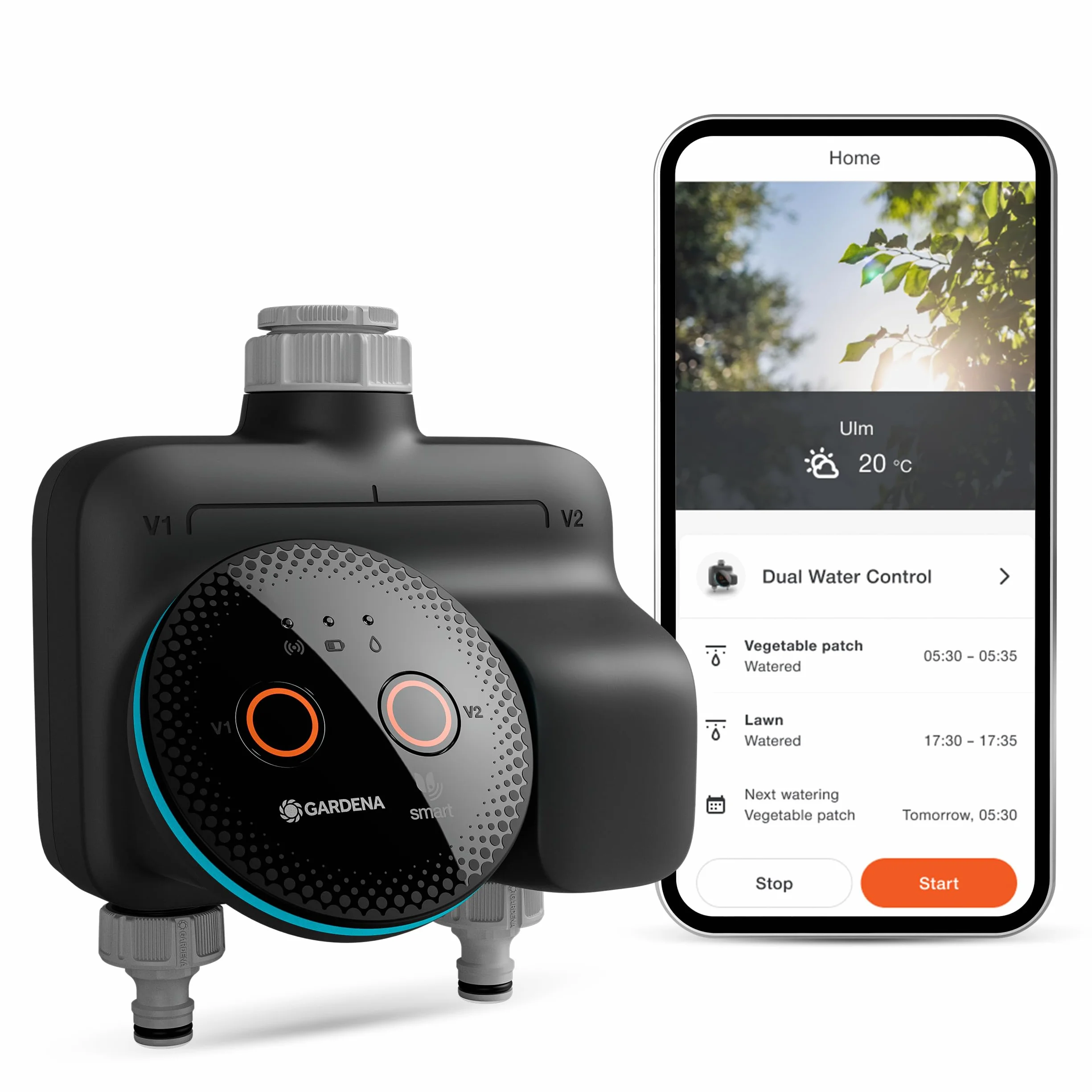 Gardena Programador de riego dual smart 19034-20 para dos espacios de jardín