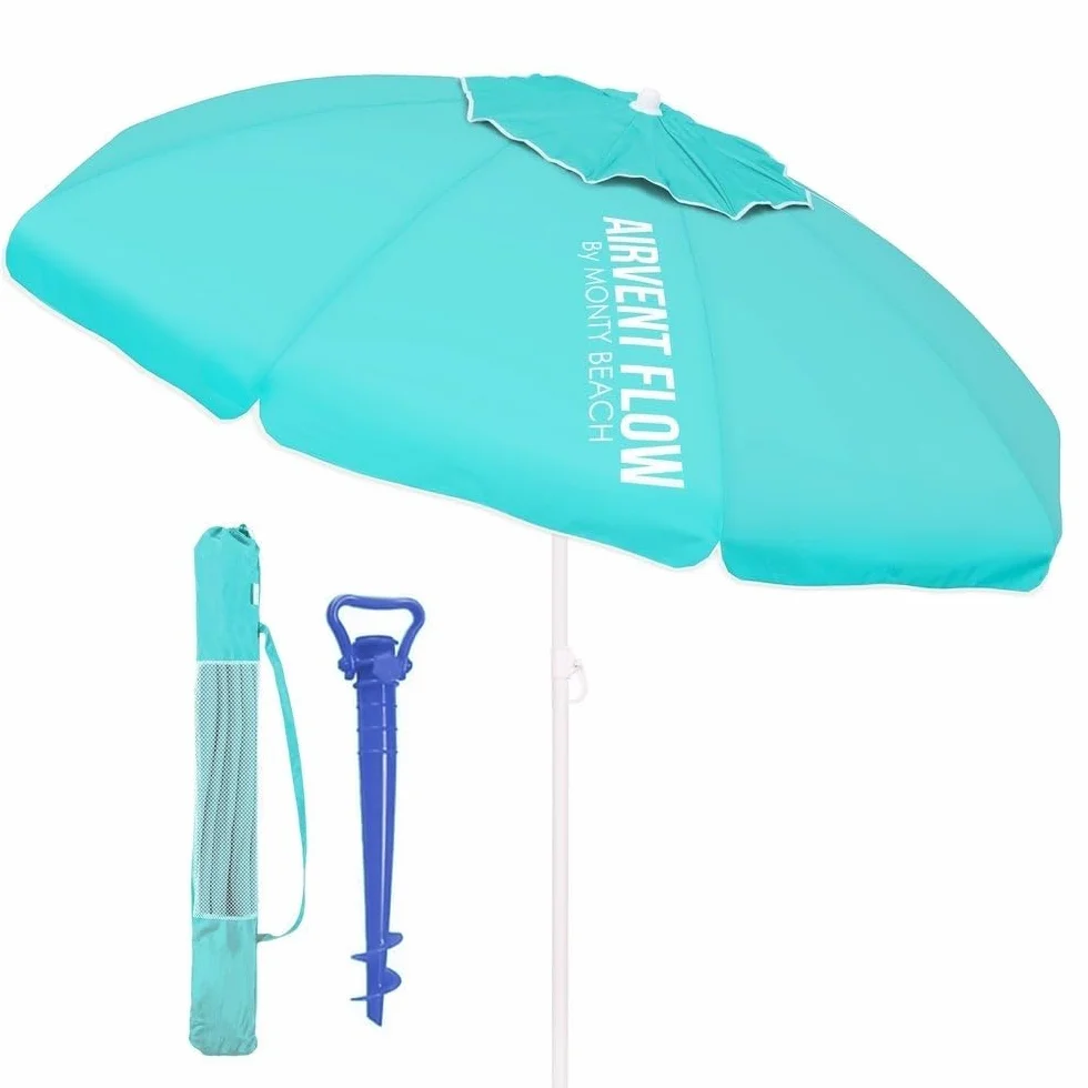 LOLAhome Sombrilla Playa 220 cm protección UV+50 antiviento Varillas Flexibles Fibra