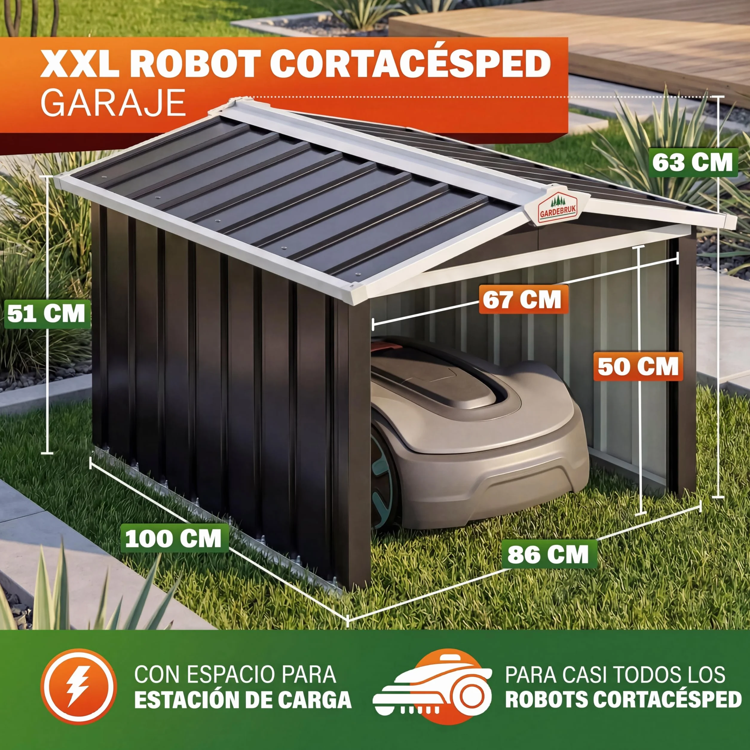GARDEBRUK Garaje Robot Cortacesped 86x100x63cm Caseta Jardin Proteccion Exterior