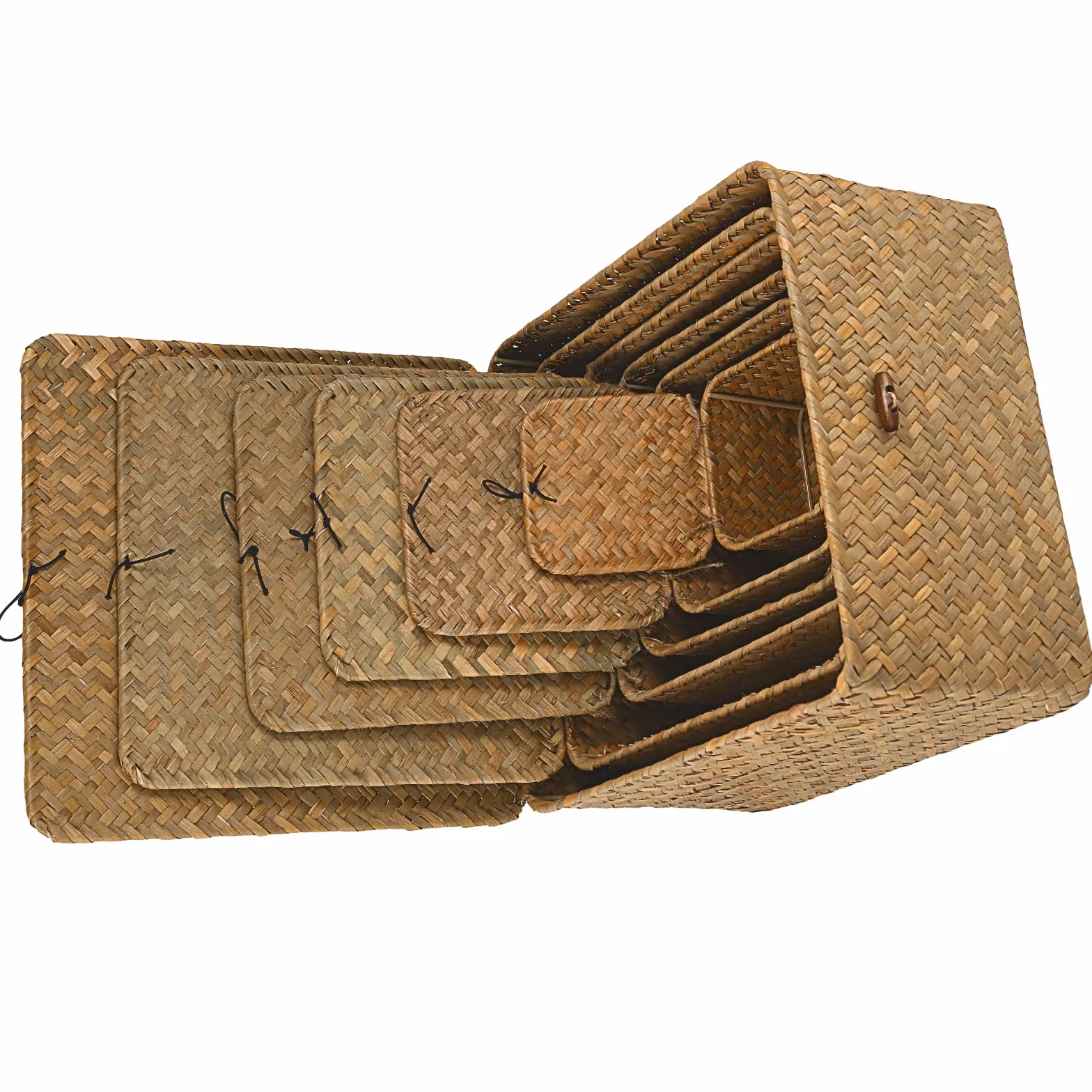MOUYAT Cestas de Mimbre con Tapas, Cestas de Almacenamiento Rectangulares Hechas a Mano