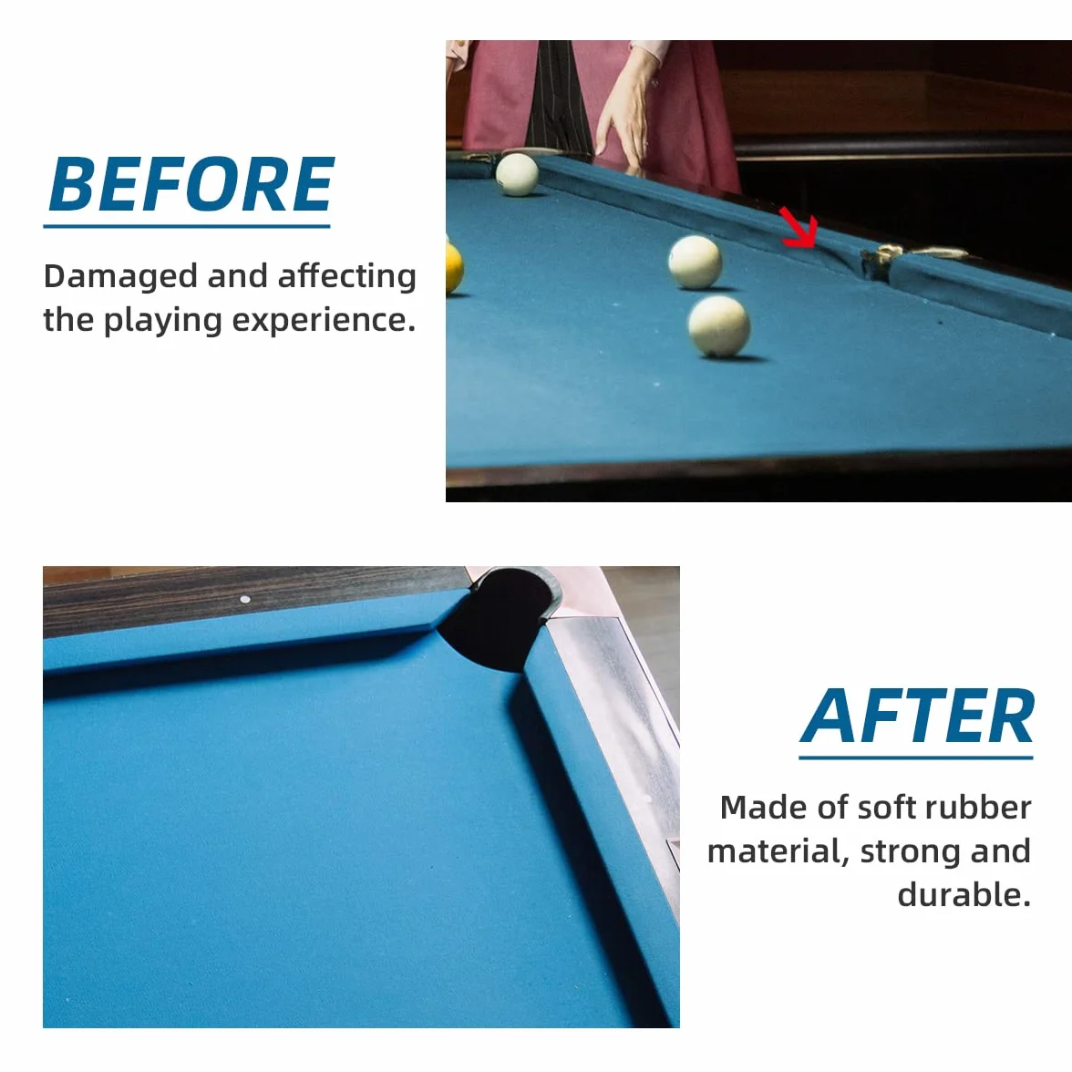 PolyMath Billiards K66 Juego de 6 protectores de goma para riel de mesa de billar 7/8/9 pies 12-3 mm