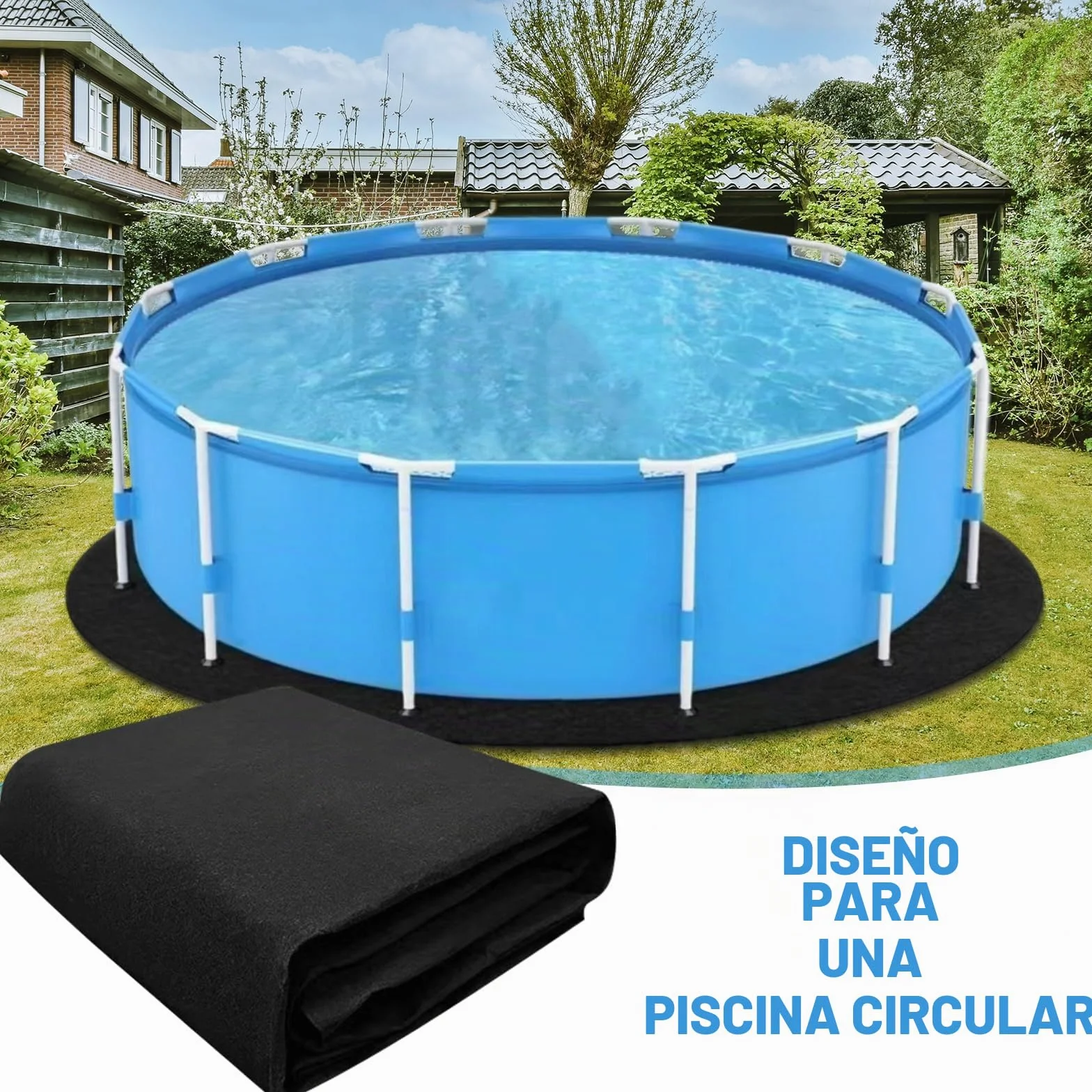 Base para piscina redonda FARYODI 305 cm - lona robusta sin costuras para piscinas desmontables