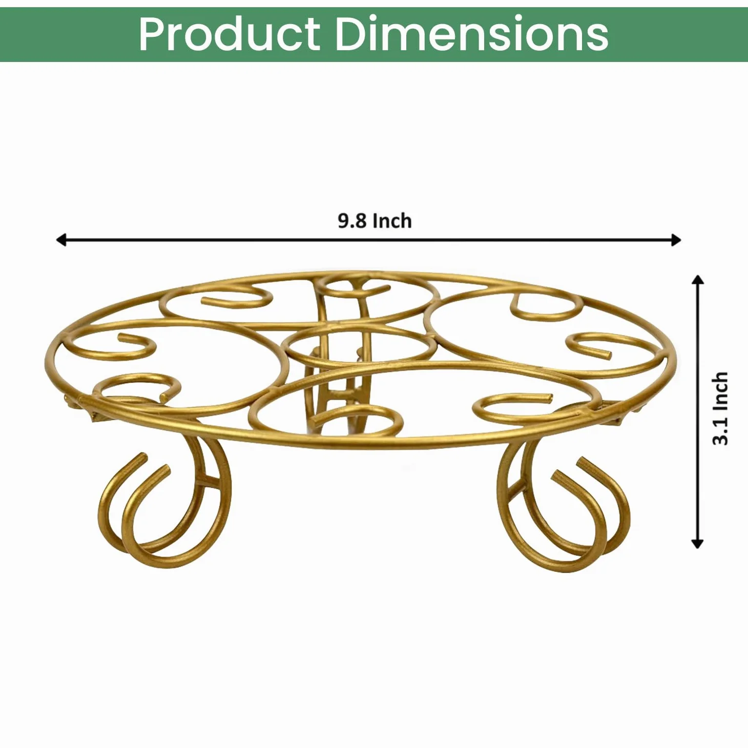 ORILEY Soporte redondo de metal para macetas, resistente, elegante y funcional, soporte para plantas montado en el suelo, libre de óxido para uso en interiores y exteriores (paquete de 2, dorado)