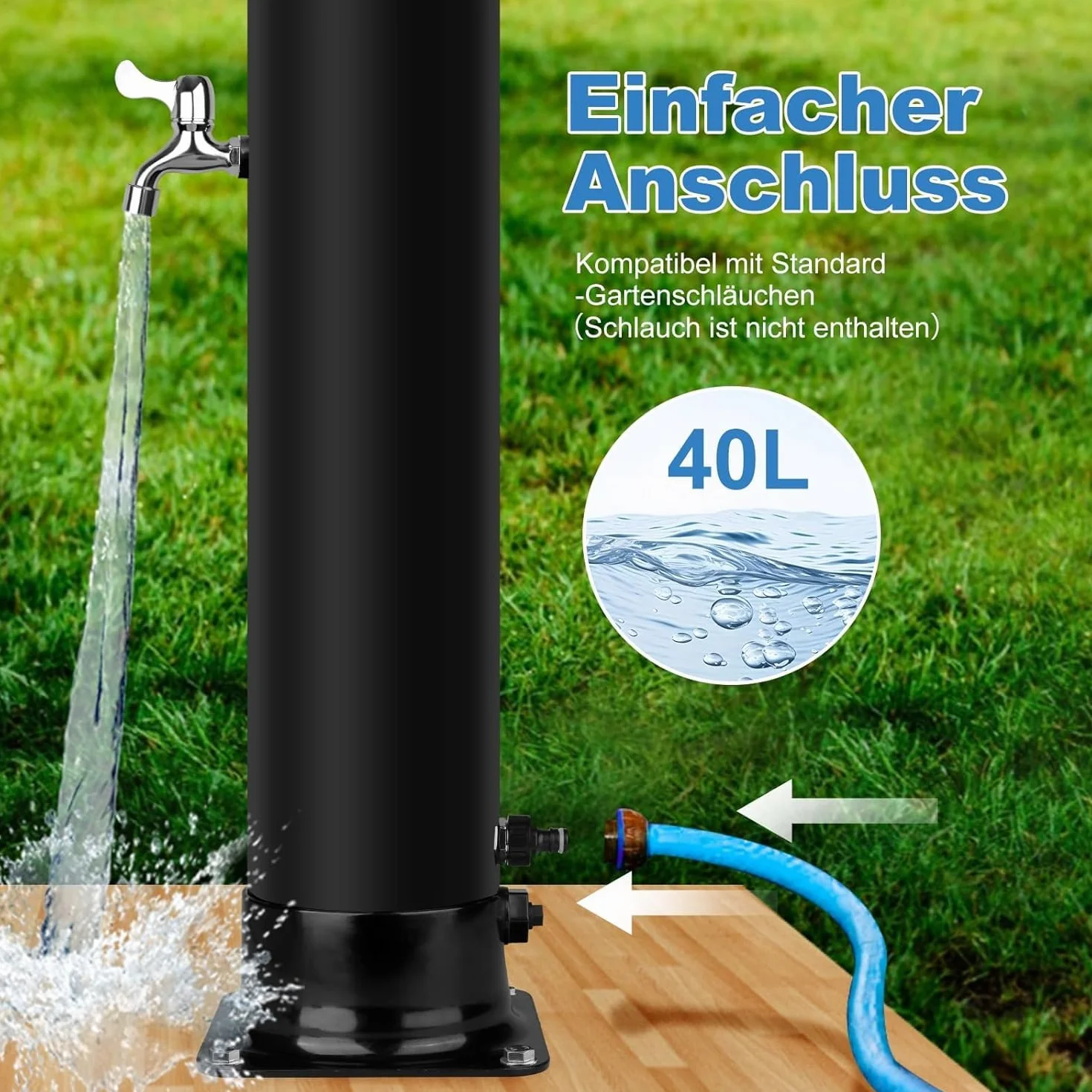 Ducha Solar Exterior 40 Litros - Ducha de Jardín para Piscina Patio con Rociador Giratorio