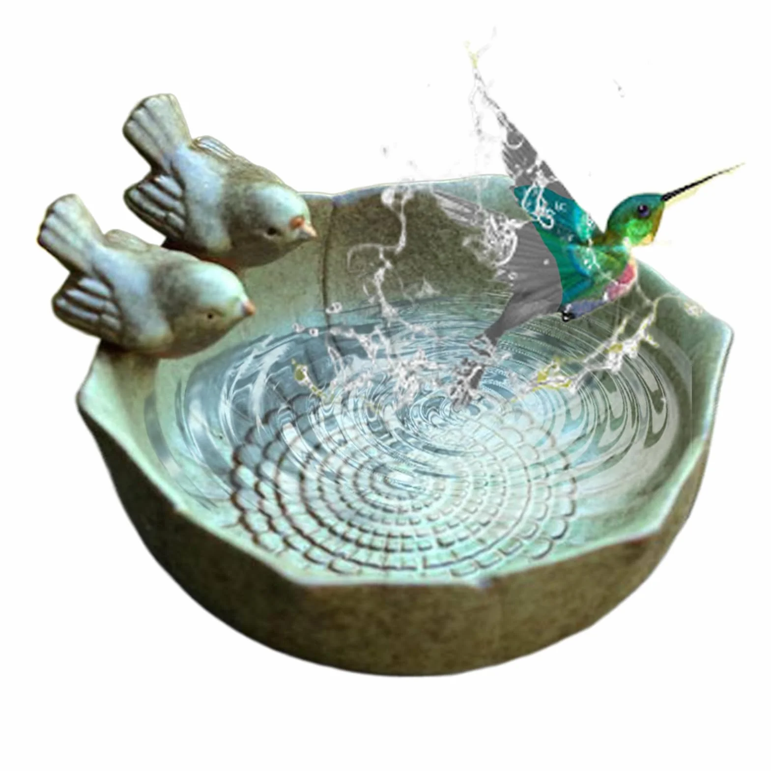 Ceramic Bird Bath Bowl, Garden Bird Feeder, 6.3x6.3x3.15 Inches Decorative Birdbath Tray