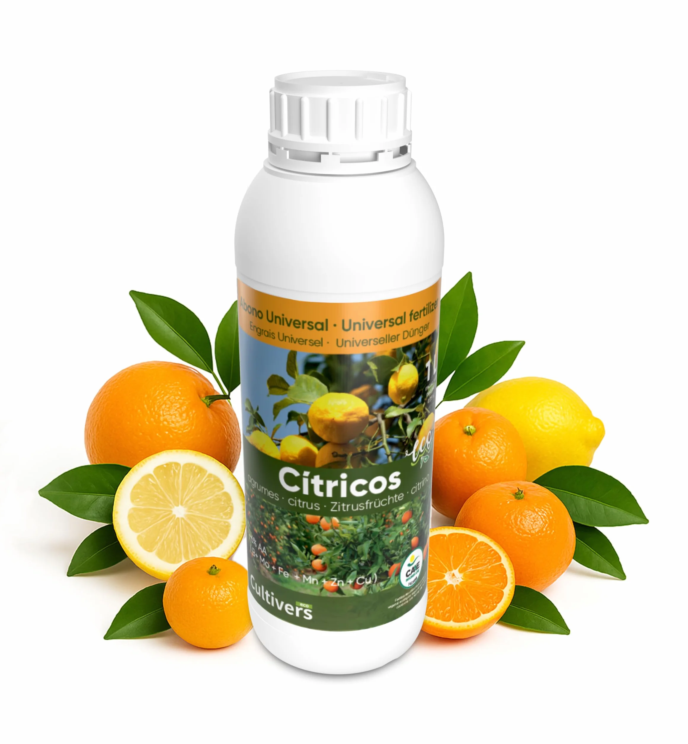 CULTIVERS Abono Cítricos Líquido Ecológico 1L NPK Hierro Zinc Cobre Manganeso Molibdeno Boro + 6% Aminoácidos Fertilizante