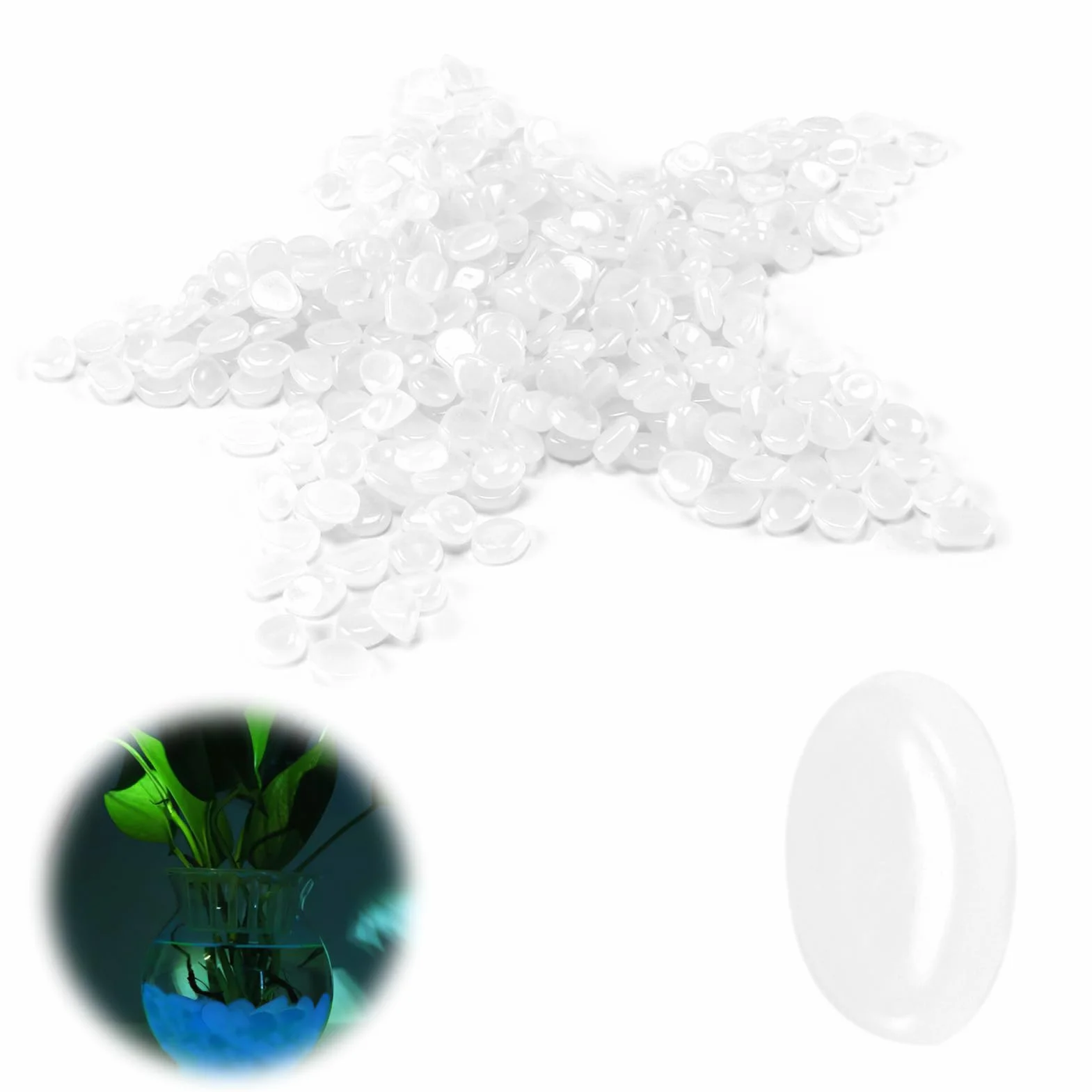 Piedras Luminosas Blanco 300 Piezas, Guijarros Fluorescentes Decoración Jardín Acuario Senderos