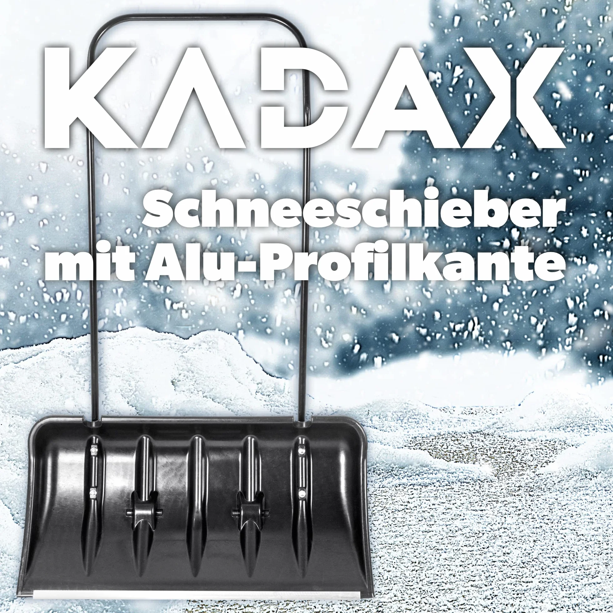 KADAX Pala quitanieves con borde de perfil de aluminio, ruedas, mango de metal, hoja de plástico, negro