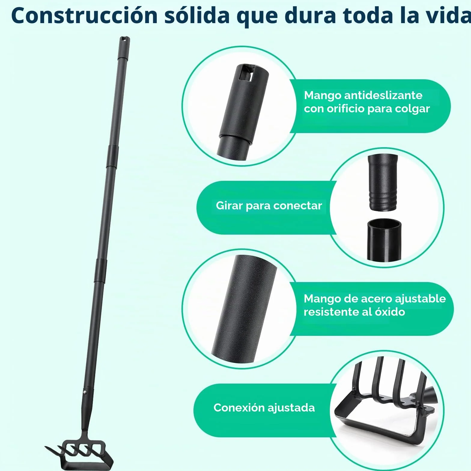 Herramientas de zapas de jardín con mango largo y anillo ajustable para deshierbar