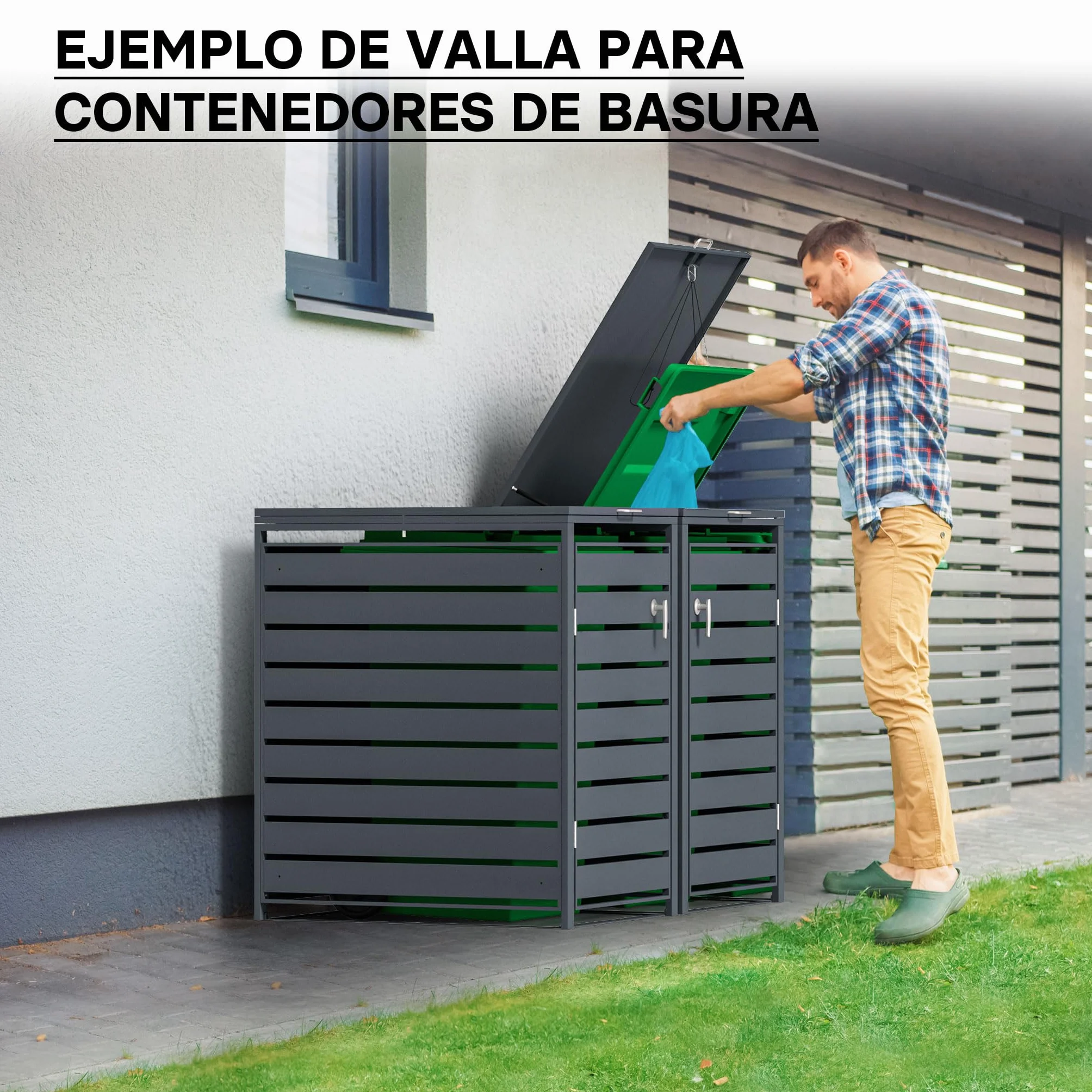 Wiltec Cobertizo para 2 contenedores de Basura Antracita Exterior Almacenamiento Tapa abatible