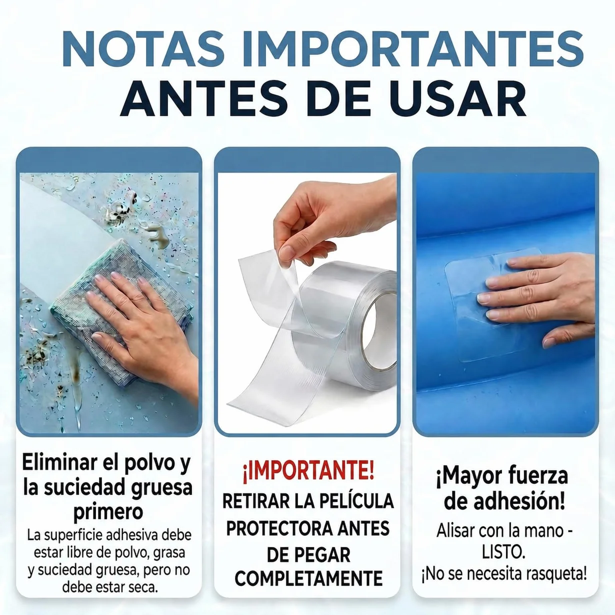 ATG Kit reparación piscina cinta adhesiva impermeable transparente 10×150 cm selladora PVC liner