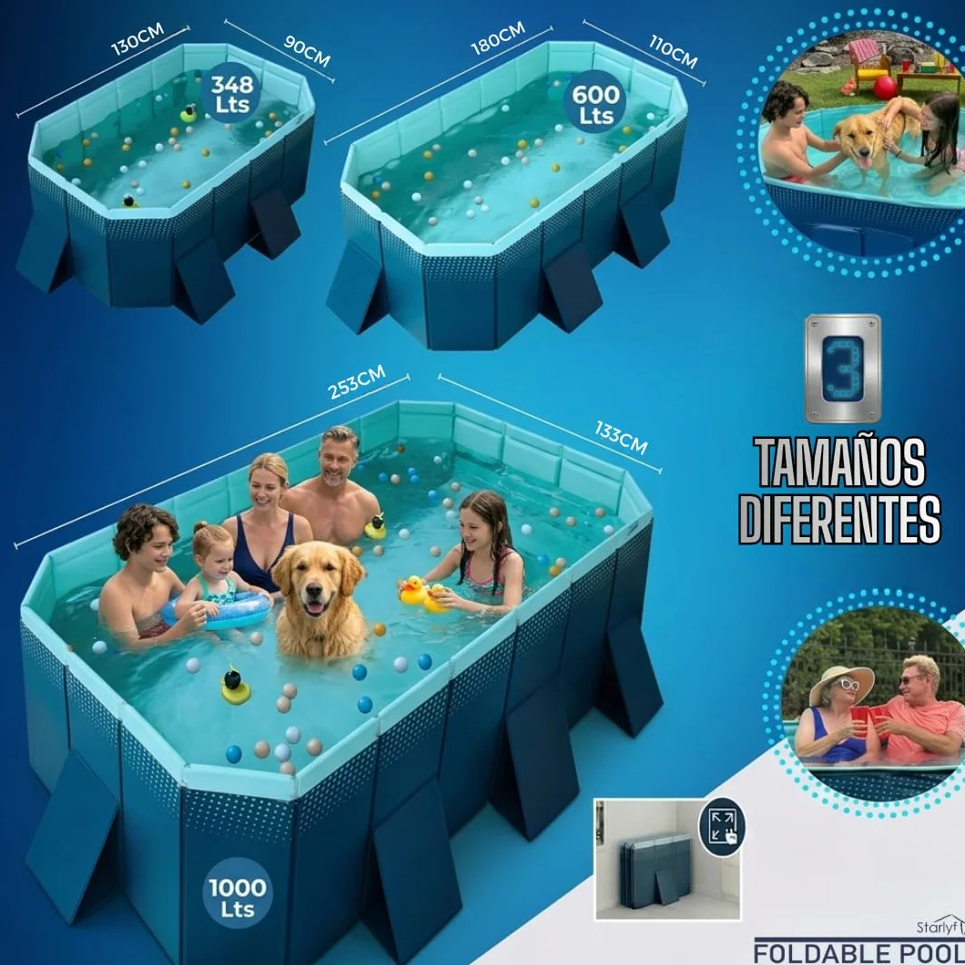 Piscina Plegable 180x110x50cm para Niños y Adultos Portátil Desmontable