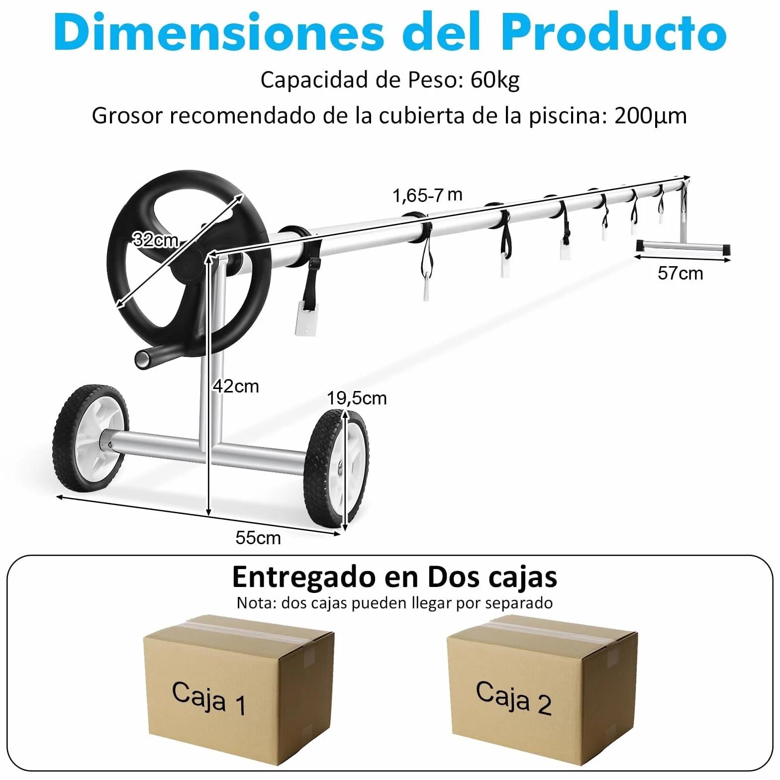 COSTWAY enrollador Piscina 1,65-7 m con Ruedas de Goma, Carrete de Cubierta Solar