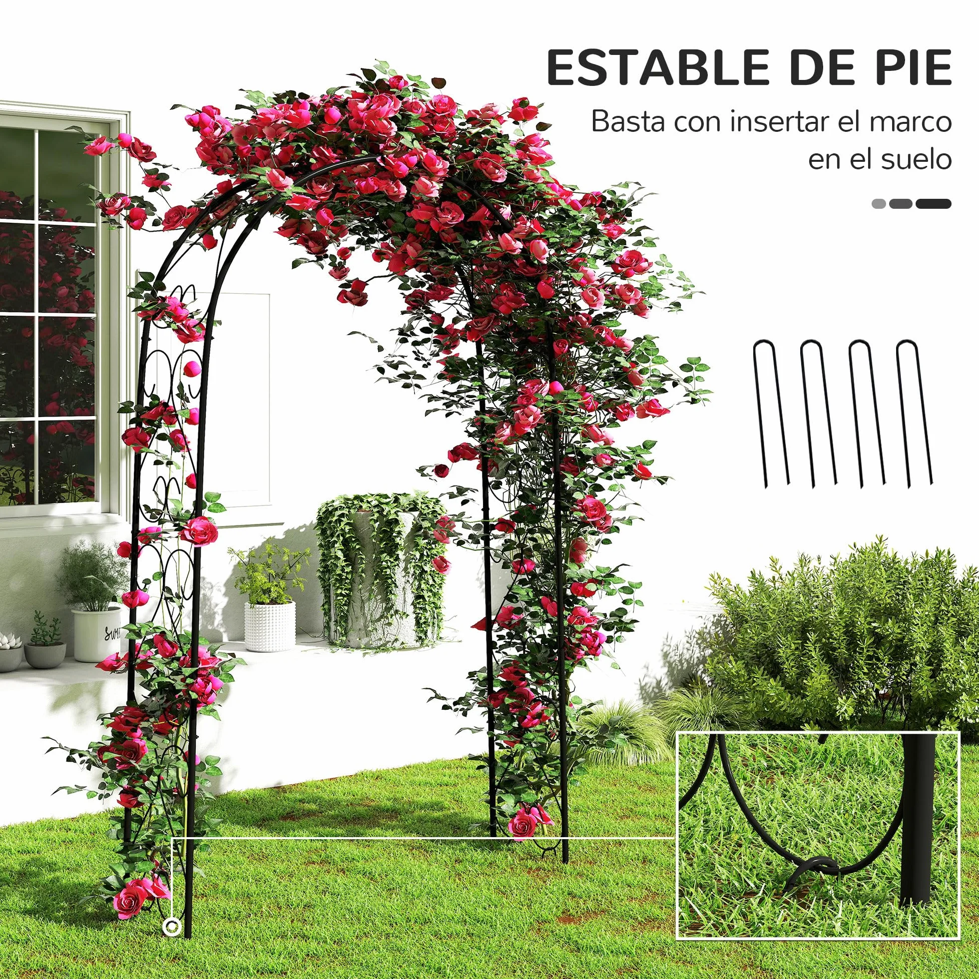 Outsunny Arco de Jardín de Acero para Rosas 125x37x230 cm Negro