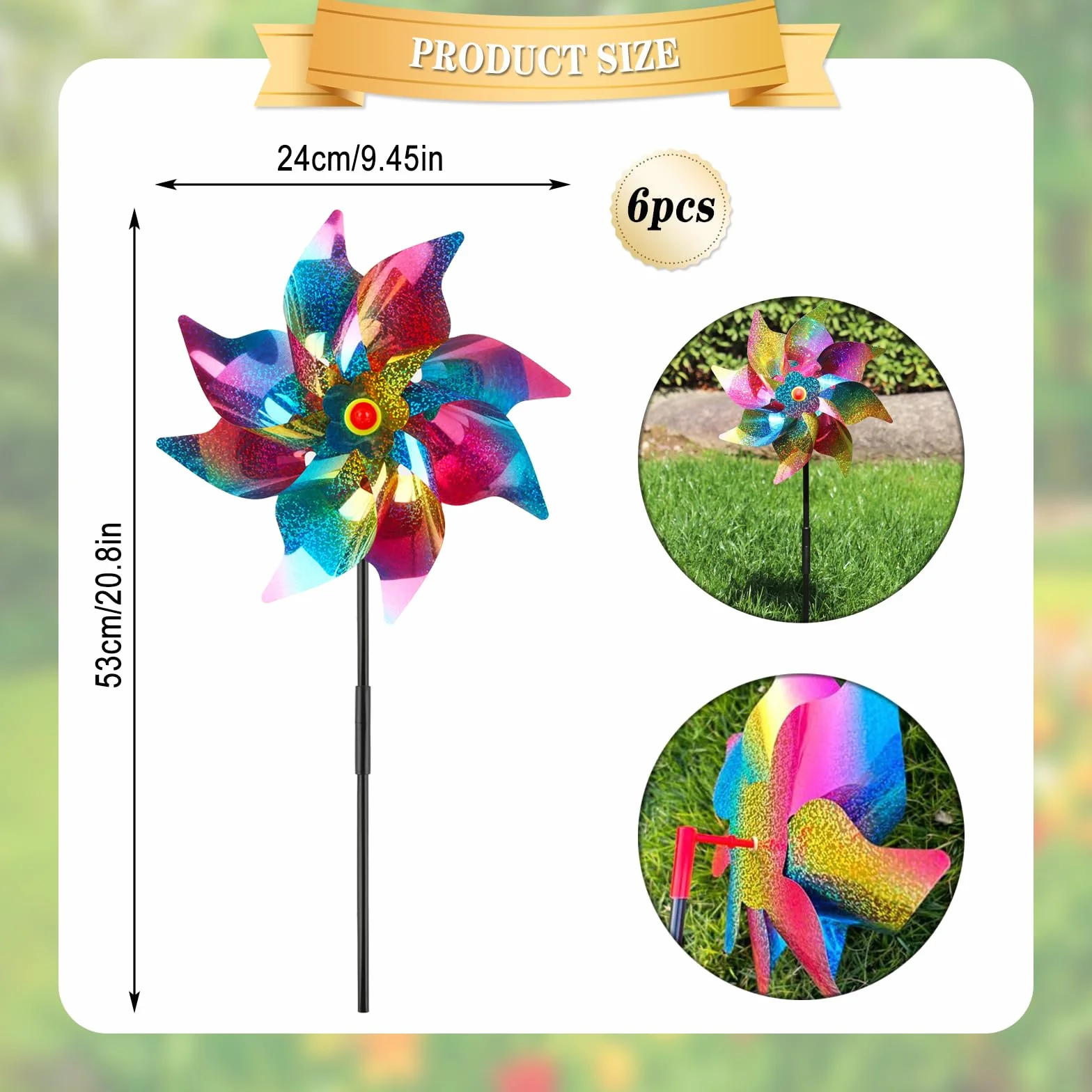 Shyllin Molino de Viento Reflectante 53cm Ahuyenta Pájaros Antipalomas para Jardín, Balcón
