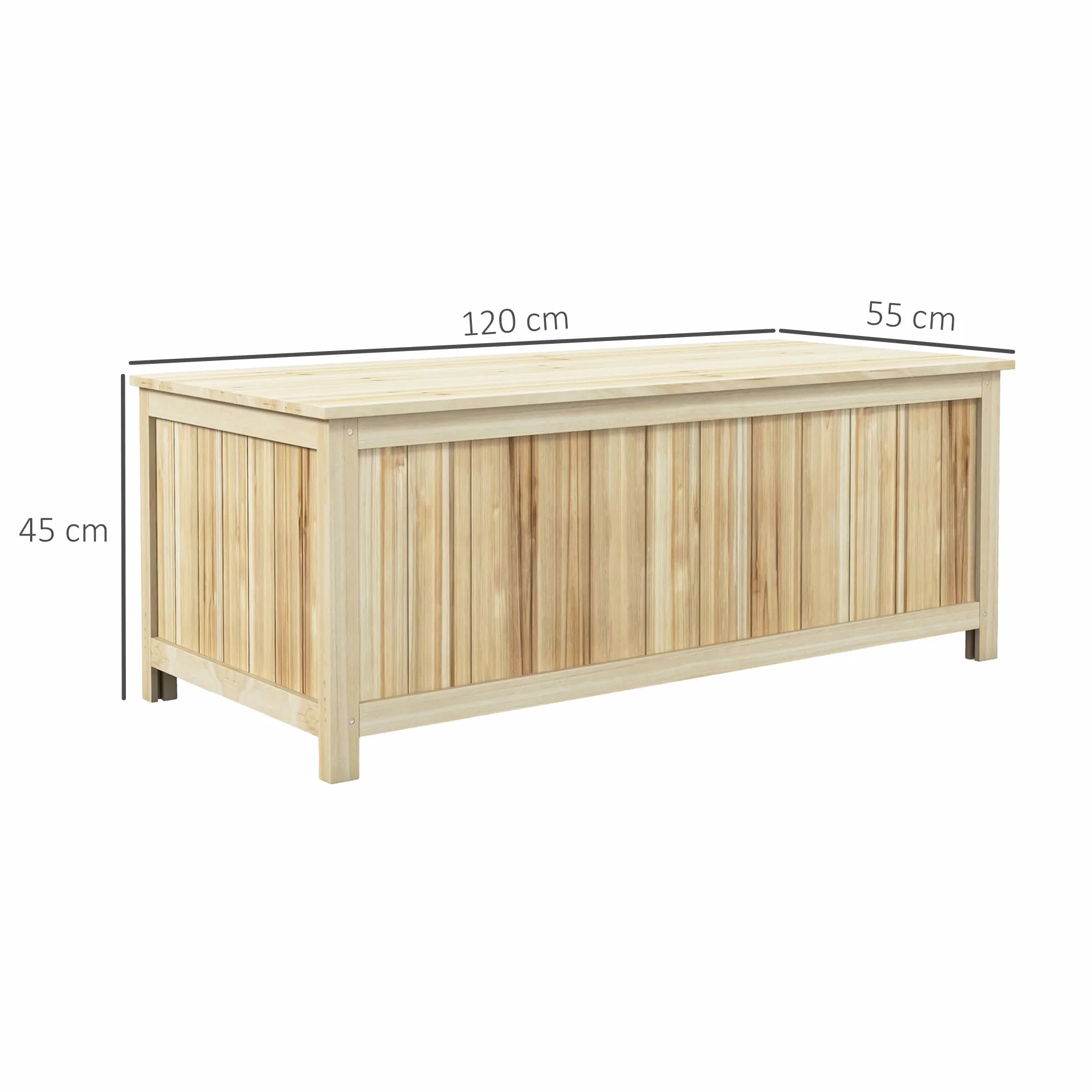 Outsunny Arcón Exterior de Madera 172 L con Tapa Abatible Baúl de Almacenaje Exterior Resistente a la Intemperie 120x55x45 cm