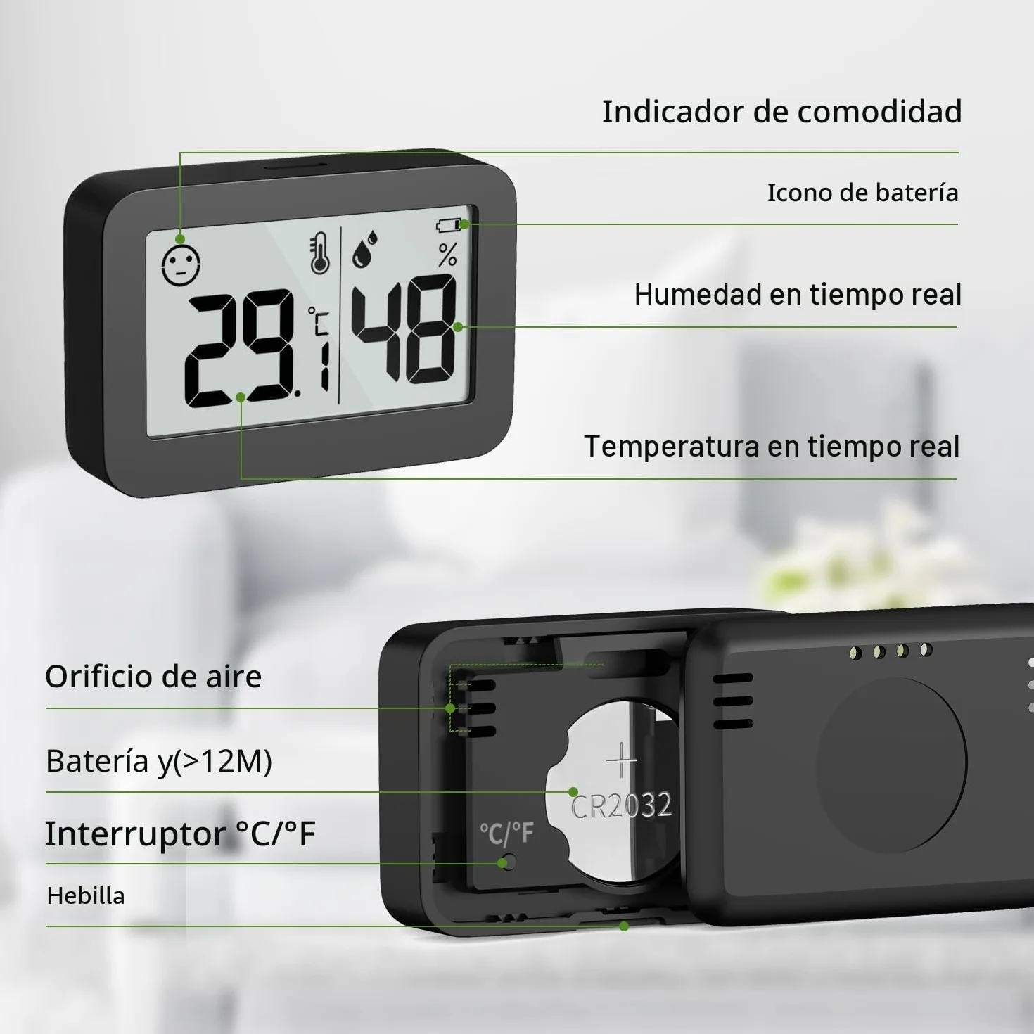 Doomay Mini Higrómetro Termómetro Interior, Medidor de Humedad Digital con Botón de Interruptor Celsius Fahrenheit, Monitor de Temperatura