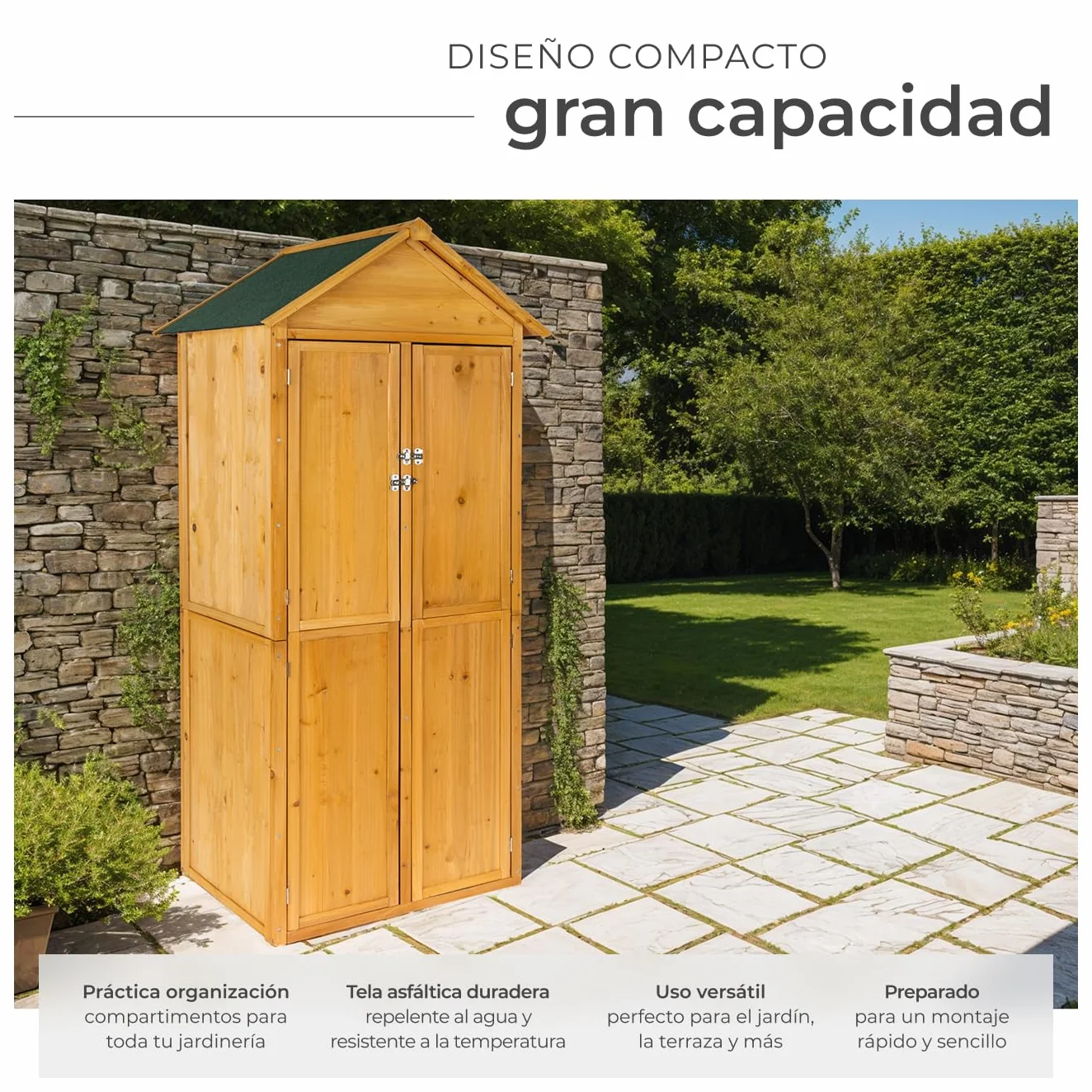 tectake Caseta Jardin Exterior Armario Herramientas con Estantes Madera