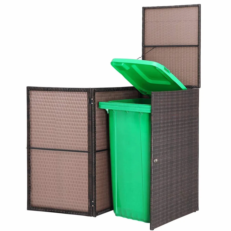 Casaria Cobertizo para Contenedor de Basura 240L Poliratán 115x65x80cm Marrón Exterior