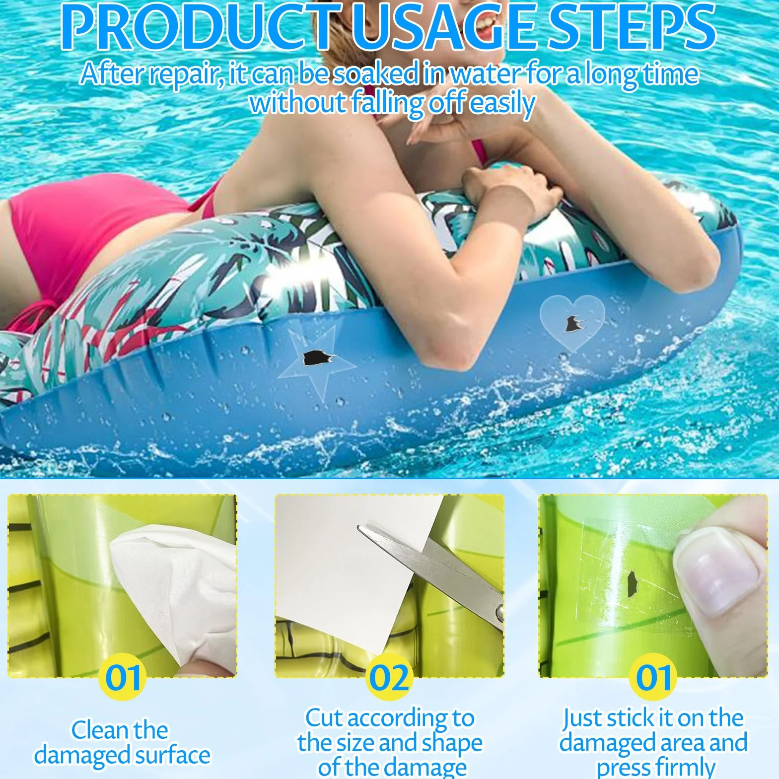 Parche Piscina Kit 24 Piezas Autoadhesivo Impermeable PVC Reparación