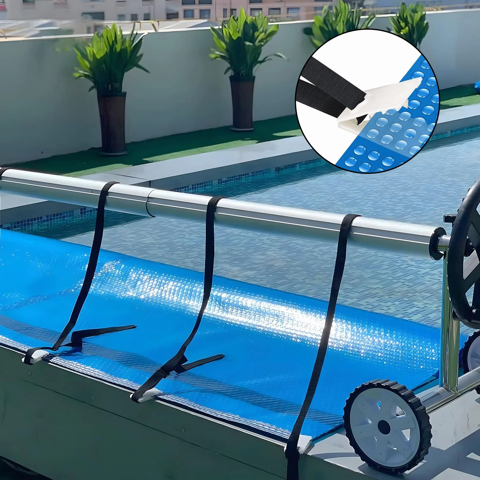LALAGO Correas de sujeción set 12 correas clips enrollador piscina móvil cubierta solar repuestos accesorios sistema enrollado